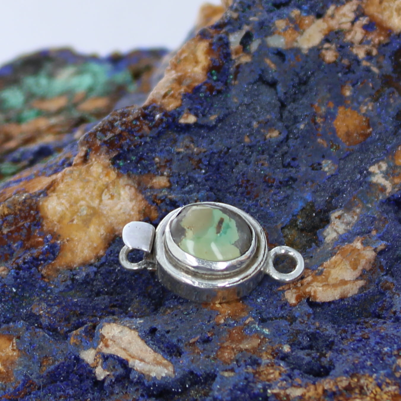 CARICO LAKE Turquoise Clasp Olive Green 7x9mm Southwest Design Sterling Silver