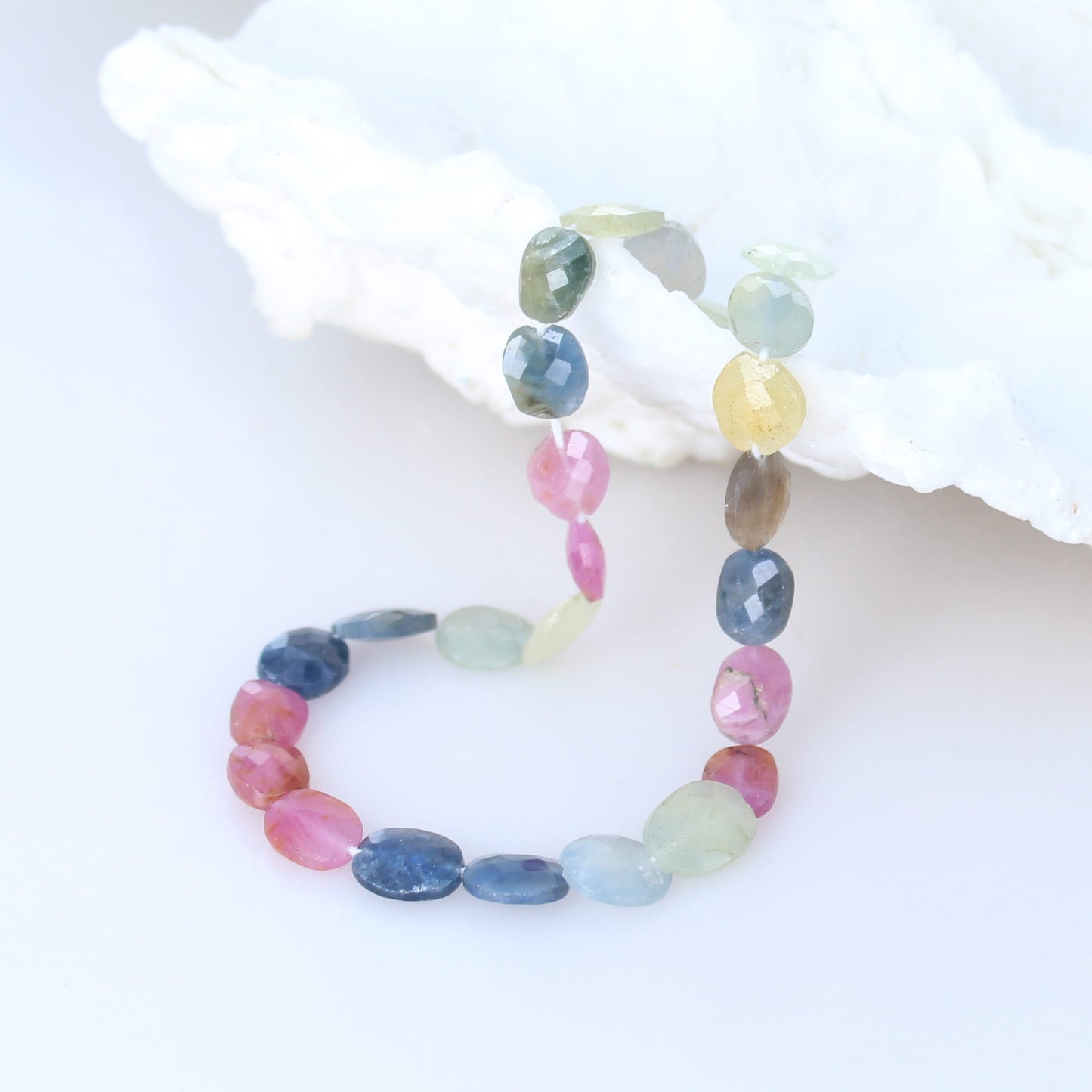 SAPPHIRE BEADS Faceted Multi Color Ovals 8" -NewWorldGems