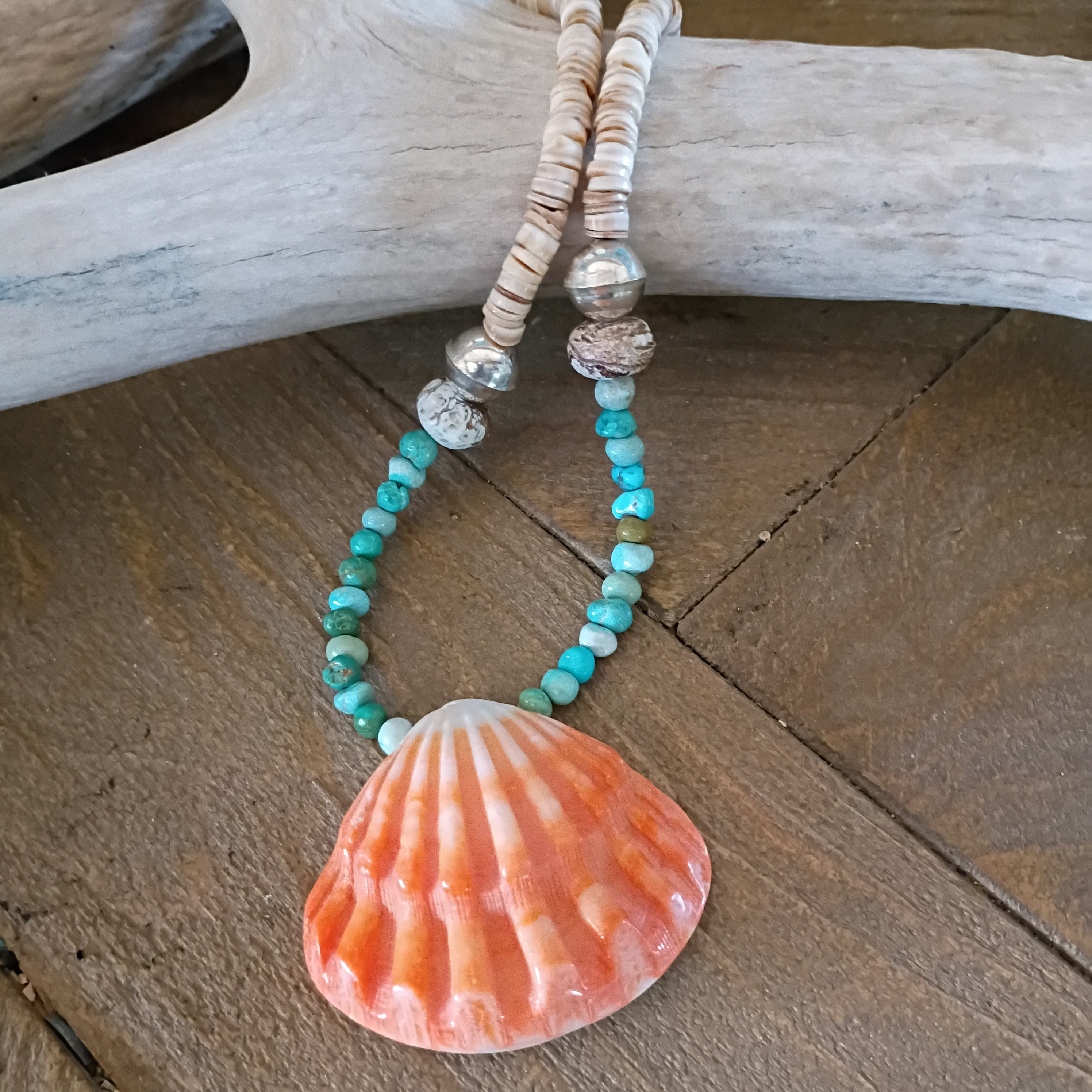 Lone Mountain Turquoise Necklace Spiny Oyster Pendant Sterling Beads 22"