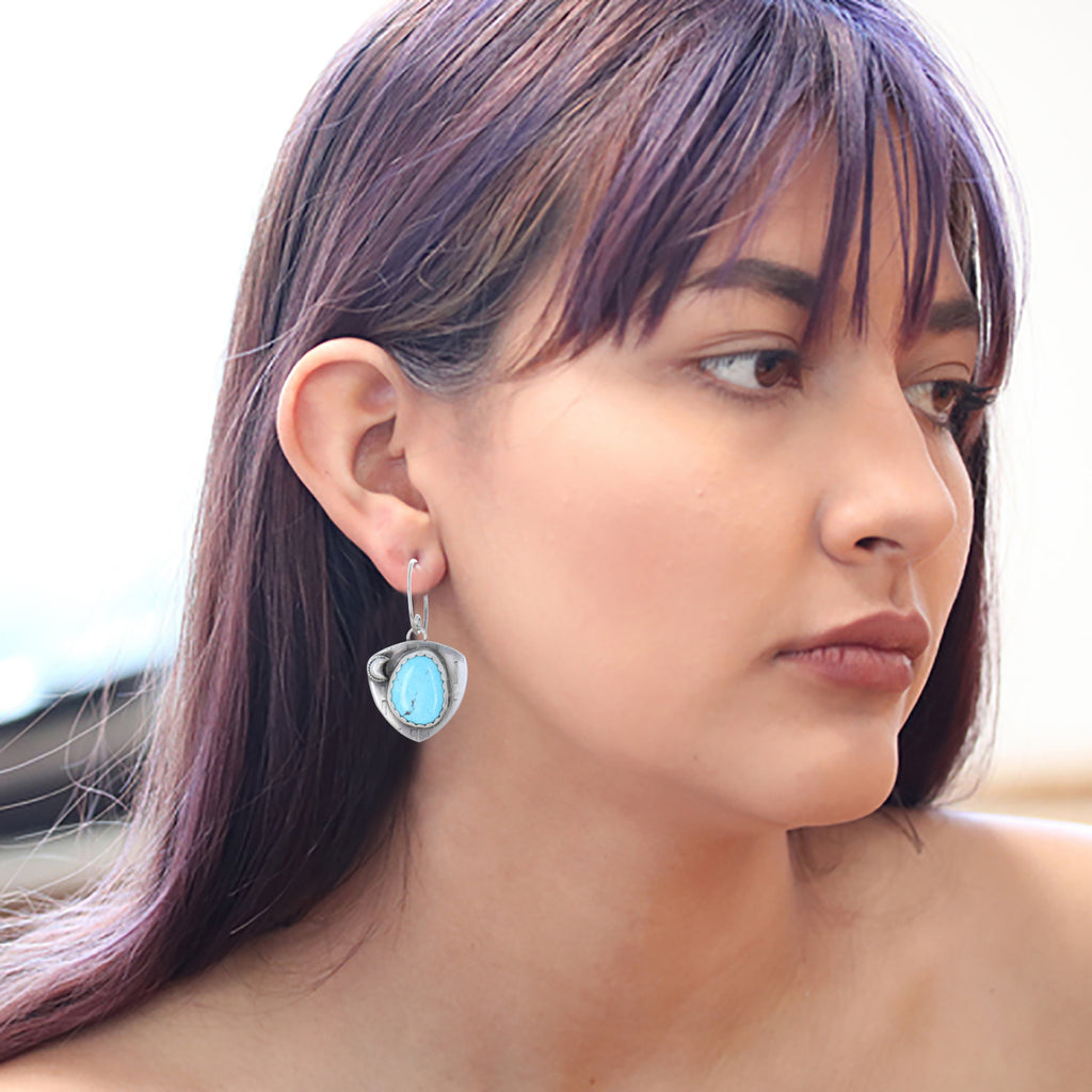CAMPITOS TURQUOISE EARRINGS Free Form Sterling Silver with Moons