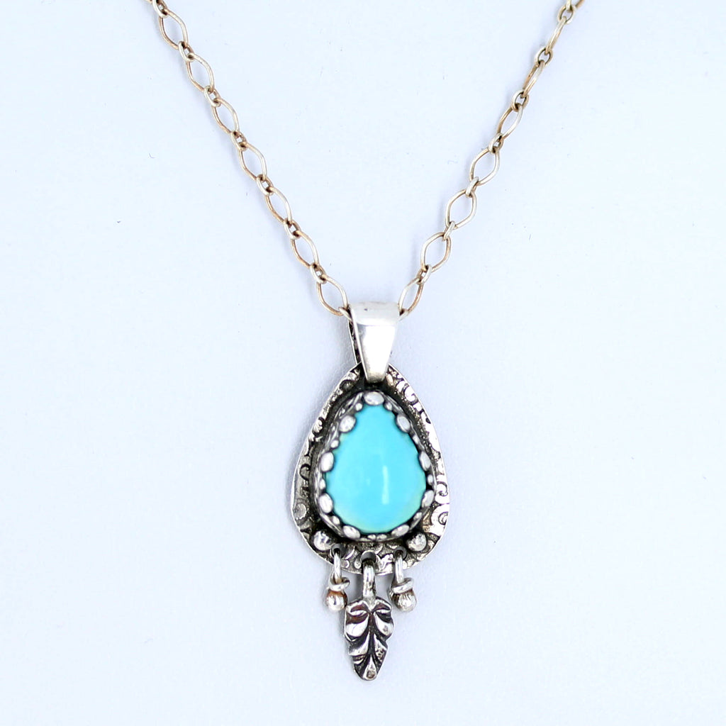 Gem Grade Lone Mountain Turquoise Pendant Sterling Silver Teardrop