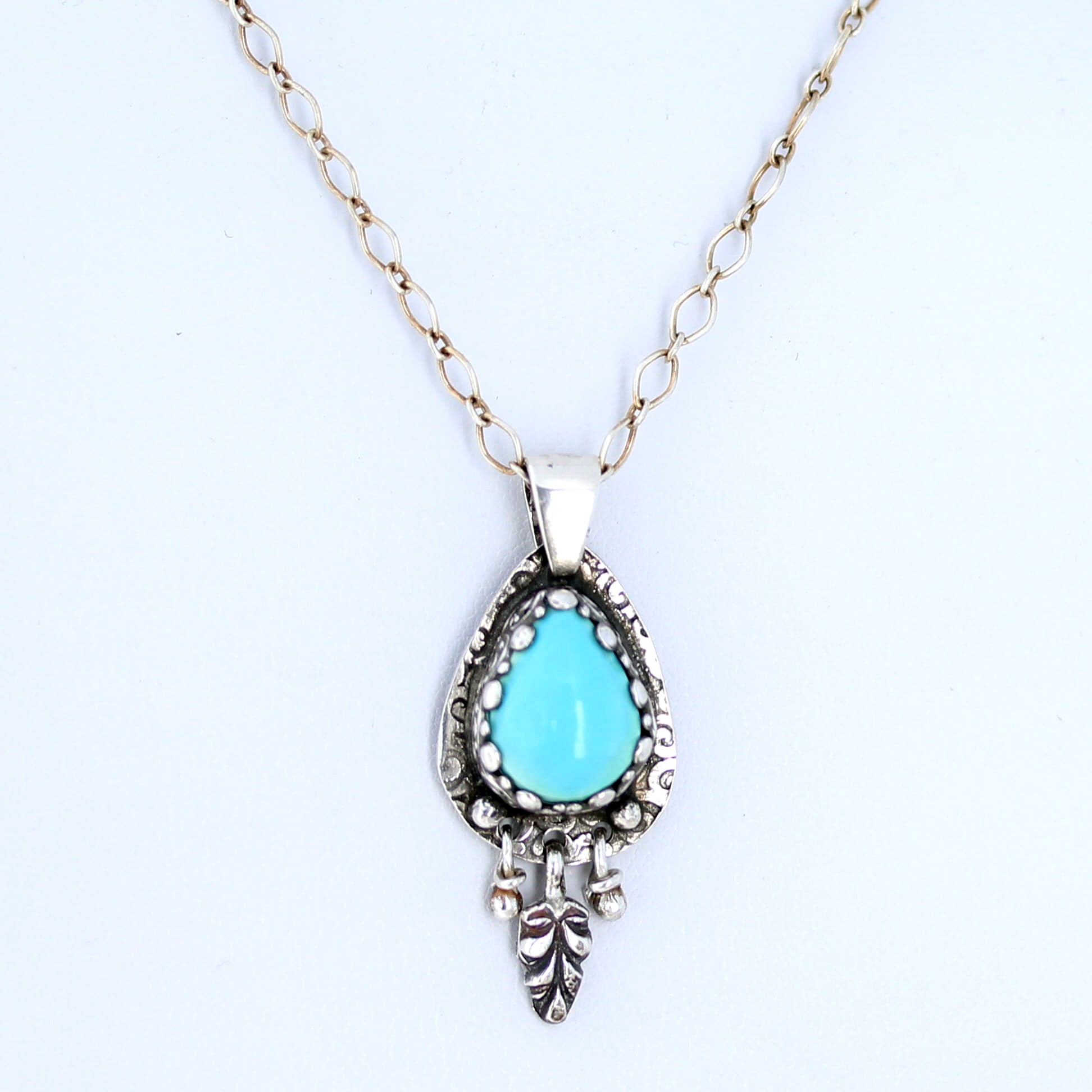 Gem Grade Lone Mountain Turquoise Pendant Sterling Silver Teardrop