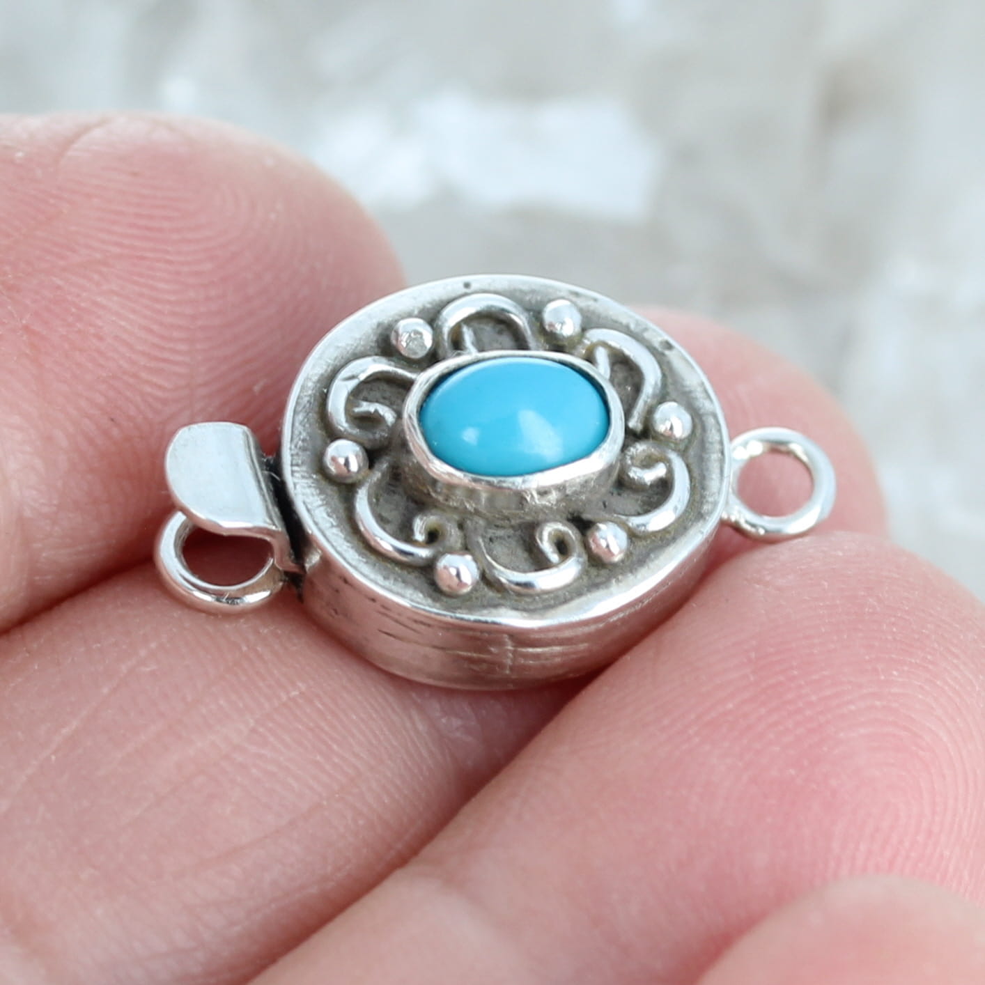 AAA Sleeping Beauty Turquoise Clasp Sterling Spiral Design Oval 4x6mm