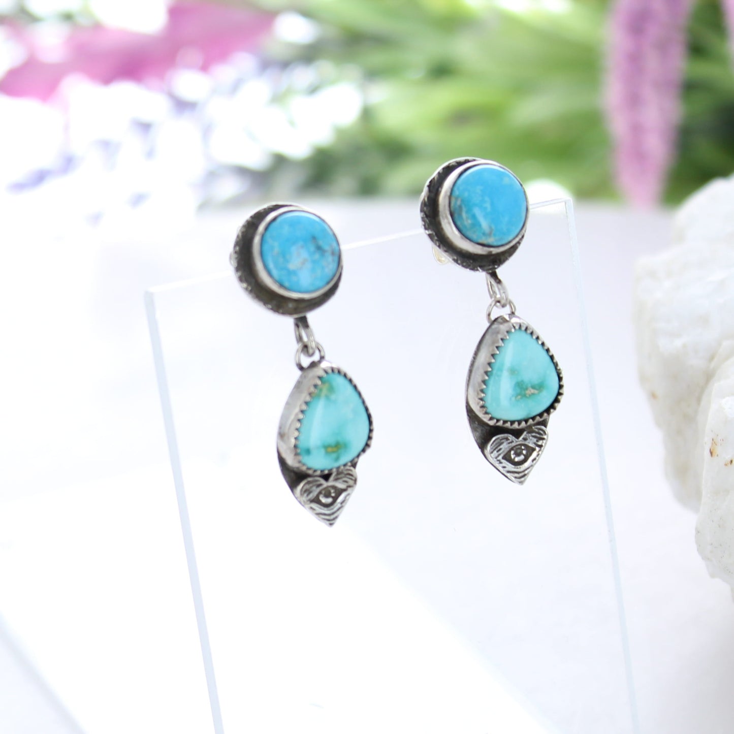 Sonoran Turquoise Earrings Shades of Greens and Blue Sterling Heart Eyes