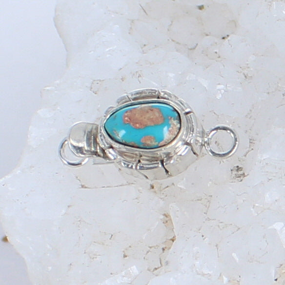 Pilot Mountain Turquoise Clasp Sterling 6x9mm Southwest Style #1 -NewWorldGems