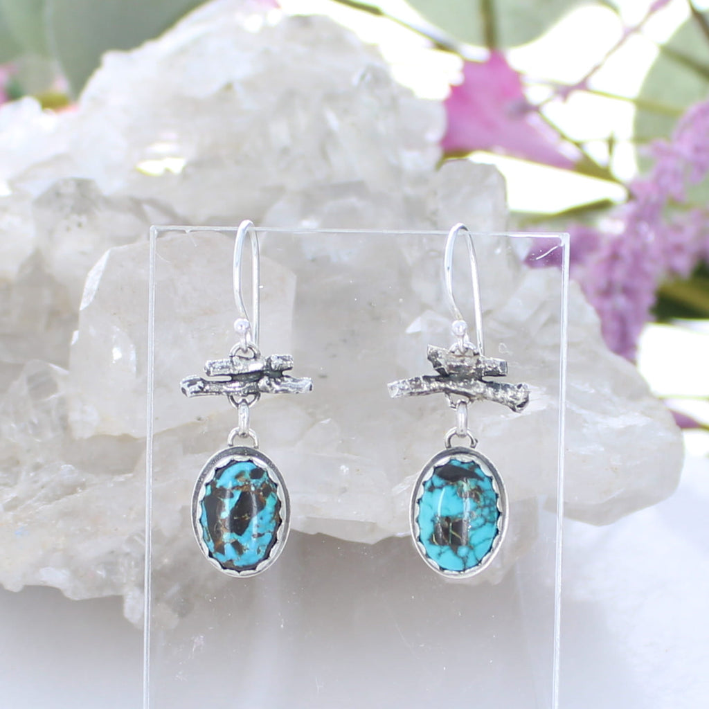 Deep Blue Rustic Carico Lake Turquoise Earrings Sterling Southwestern Style
