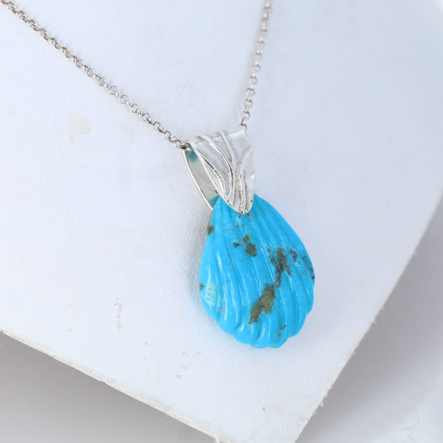 Exquisite Blue Turquoise Shell Pendant Sterling Silver Bail