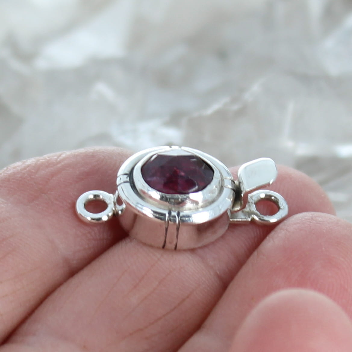 AAA Faceted Garnet Clasp Sterling Decorative Oval 6x8mm