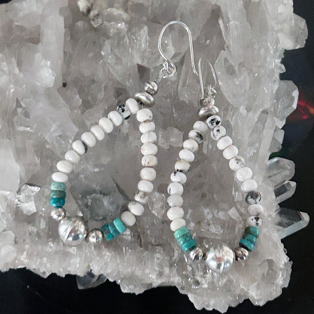 Rare Carico Lake and White Buffalo Turquoise Earrings 3.25" Sterling Jacla