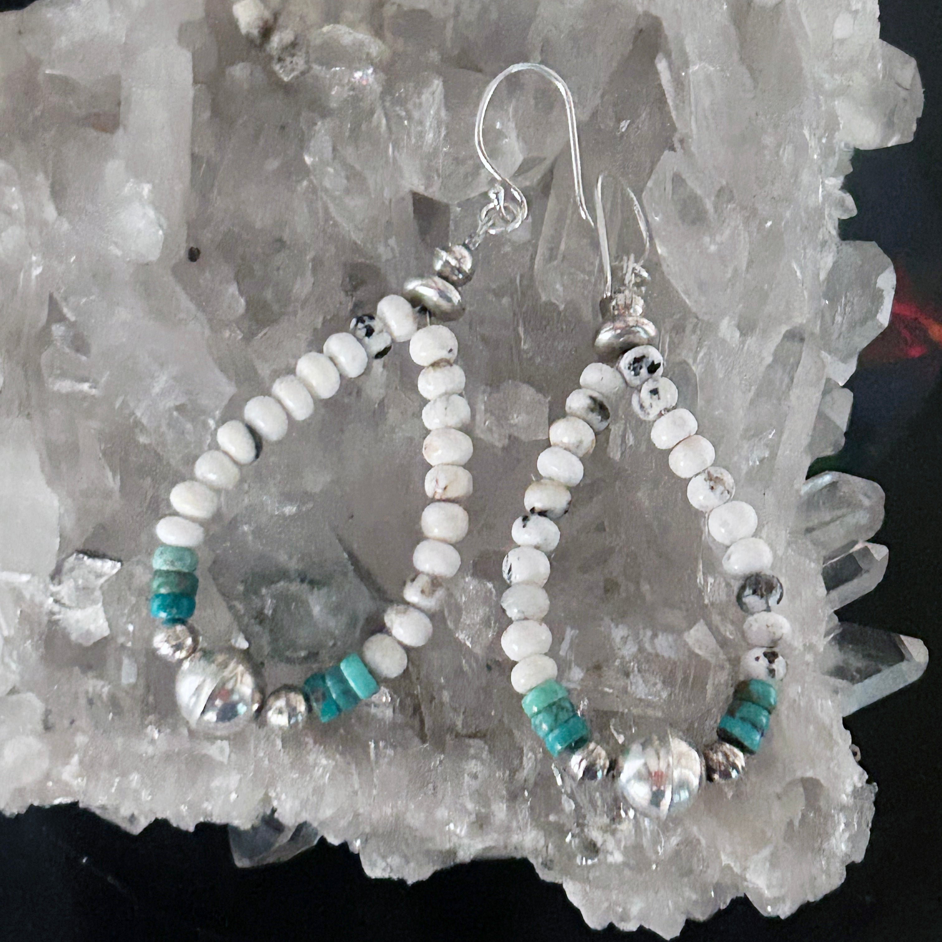 Rare Carico Lake and White Buffalo Turquoise Earrings 3.25" Sterling Jacla