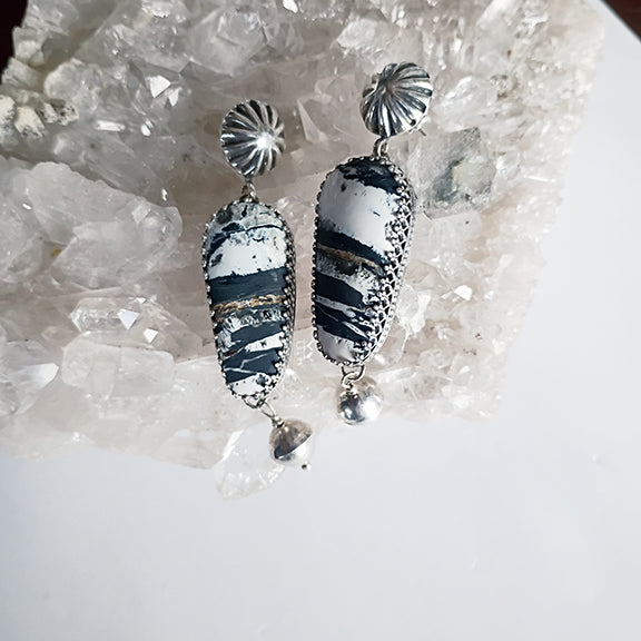 AAA WHITE BUFFALO Turquoise and Navajo Pearl Earrings Sterling 2.5"