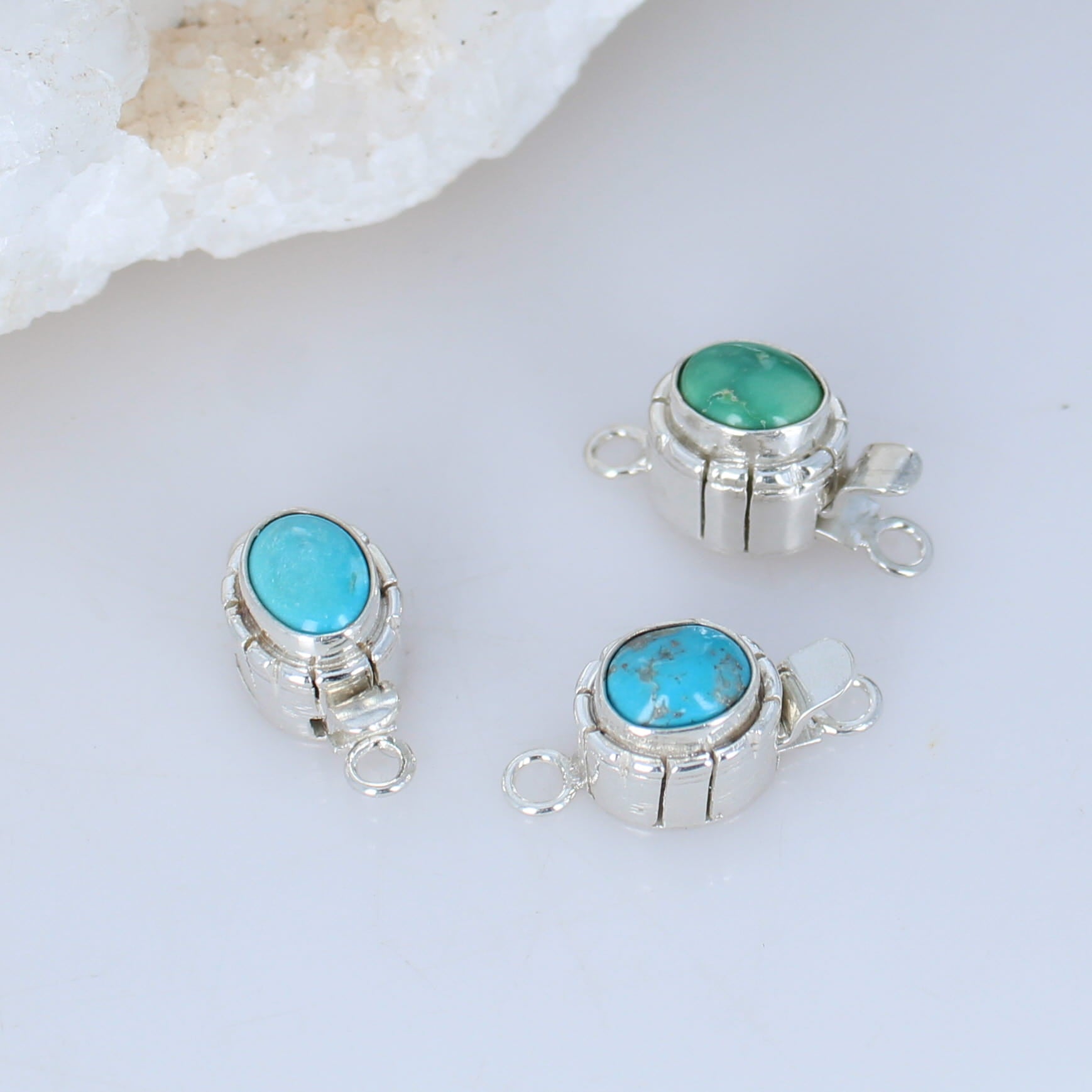 Kingman and Emerald Valley Turquoise Sterling Clasps Southwestern Style Set of 3 -NewWorldGems