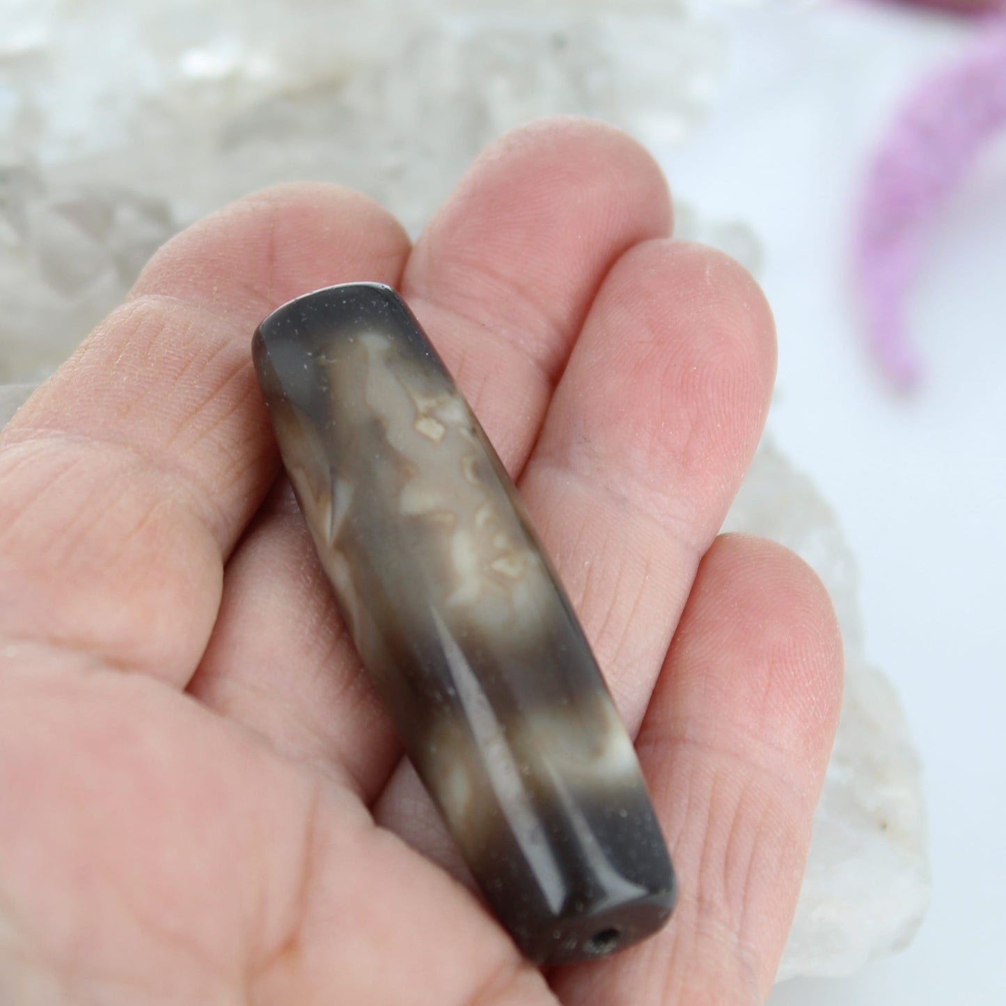 Tibetan Banded Agate Dzi Bead 50x15mm