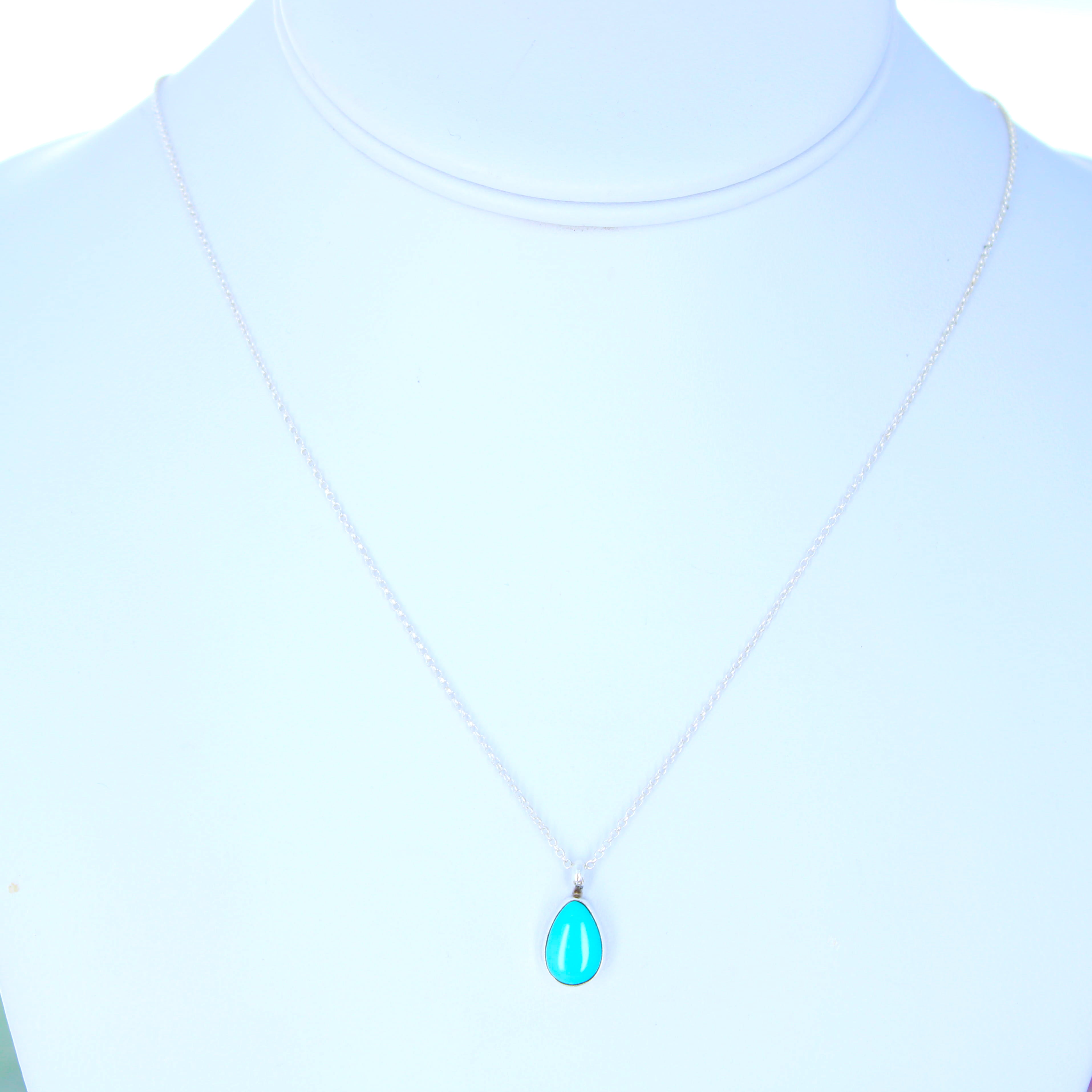 Teardrop Shaped Sleeping Beauty Turquoise Pendant Sterling Necklace
