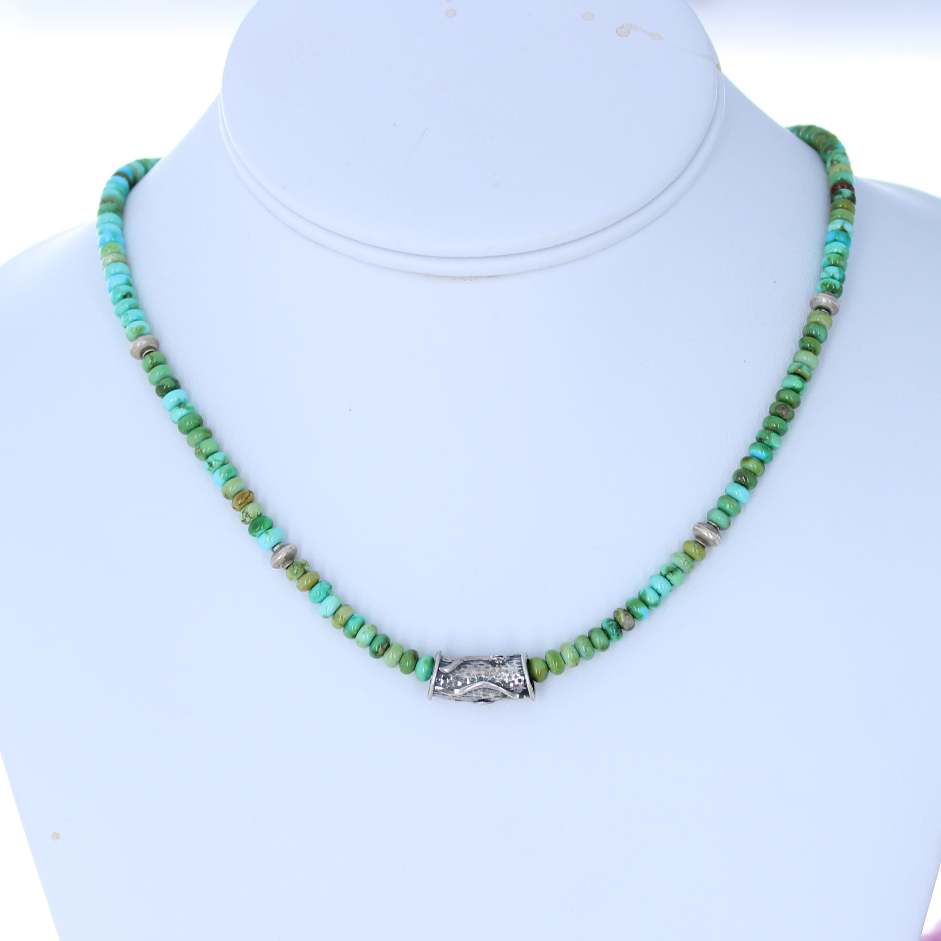 SONORAN GOLD Turquoise Rondelle Beads Necklace Sterling Lime Green