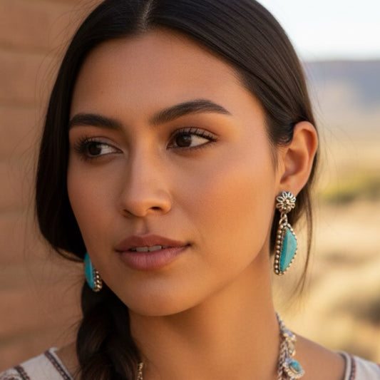 AAA Kingman Turquoise Earrings Triangle Shaped Blue Skies Sterling
