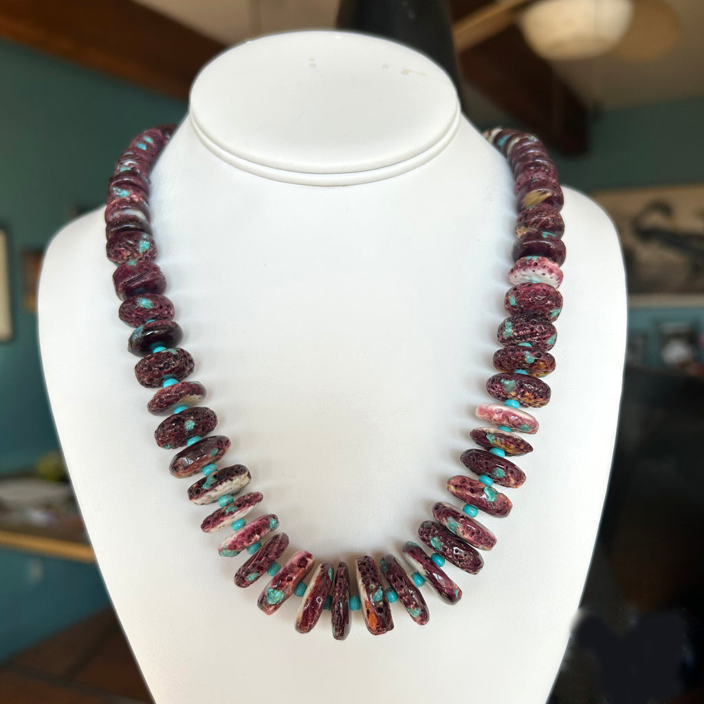 Southwestern PURPLE SPINY OYSTER Blue Turquoise Necklace 19" New World Gems