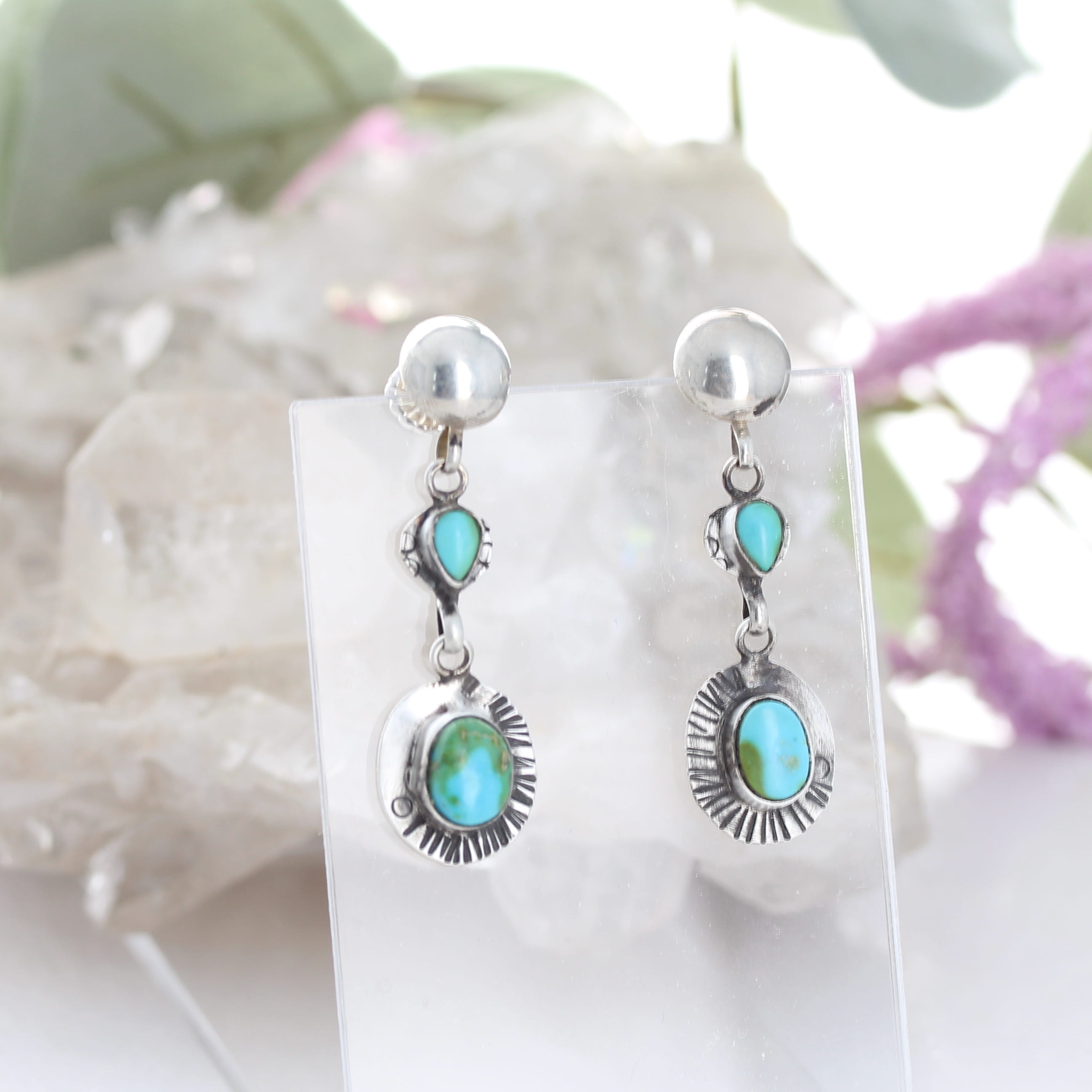 Blue Sonoran Mountain Turquoise Earrings Sterling 2 Stone