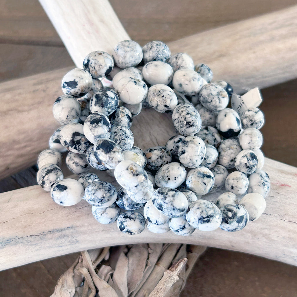 WHITE BUFFALO Turquoise Graduated 9x8mm Oval Beads Nevada 16"
