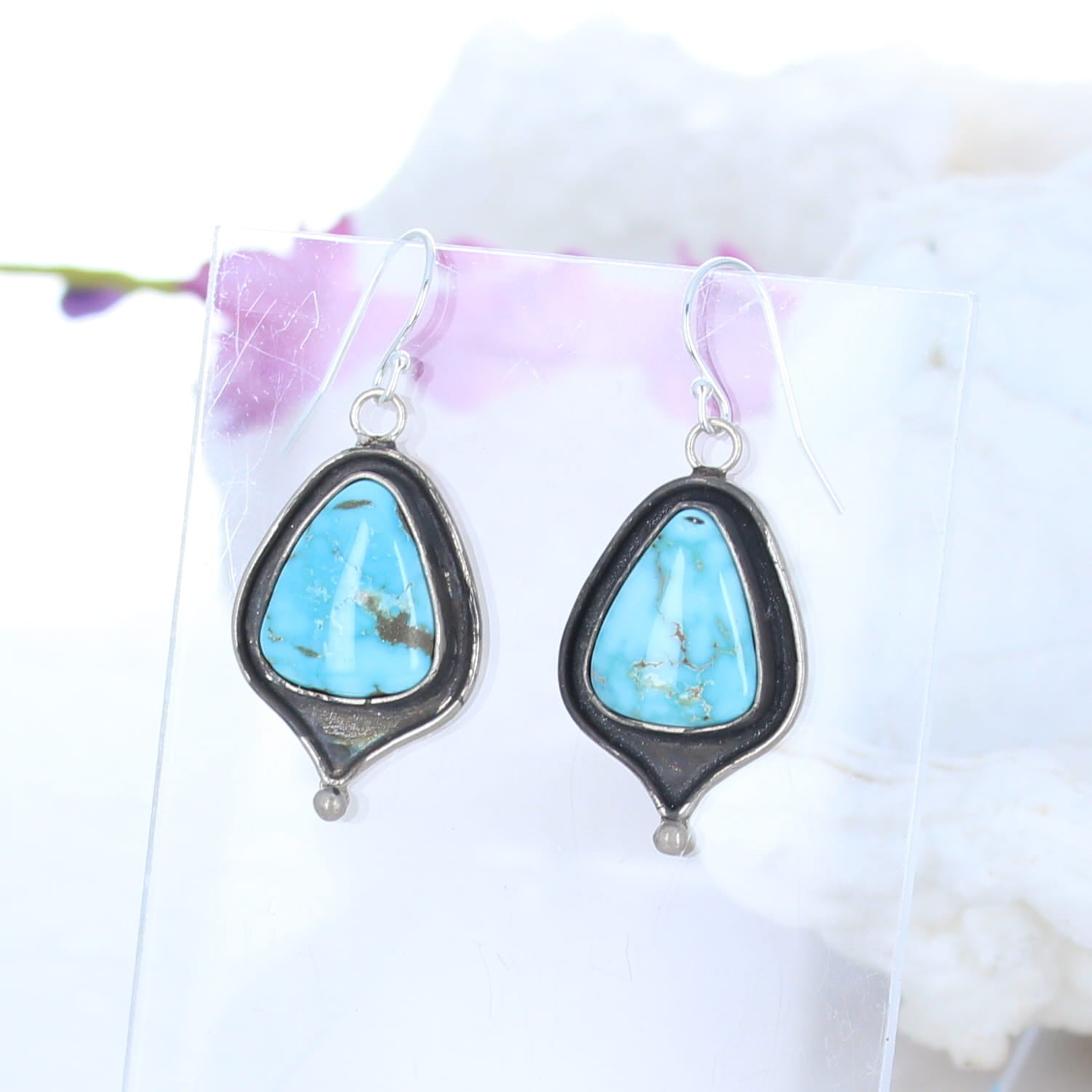 Ethereal Rare DRY CREEK Turquoise Earrings Sterling Oval Drops -NewWorldGems