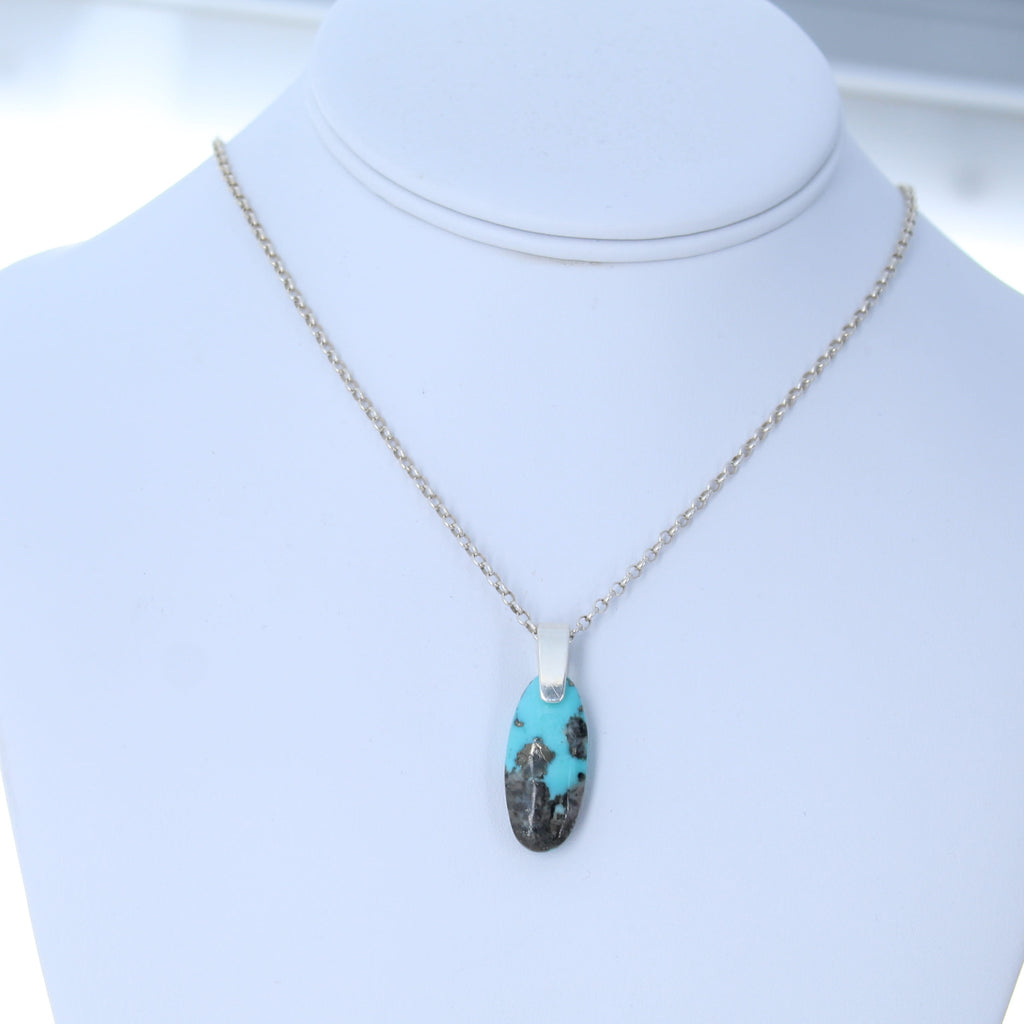 Sky Blue Campitos Turquoise Sterling Silver Pendant Necklace