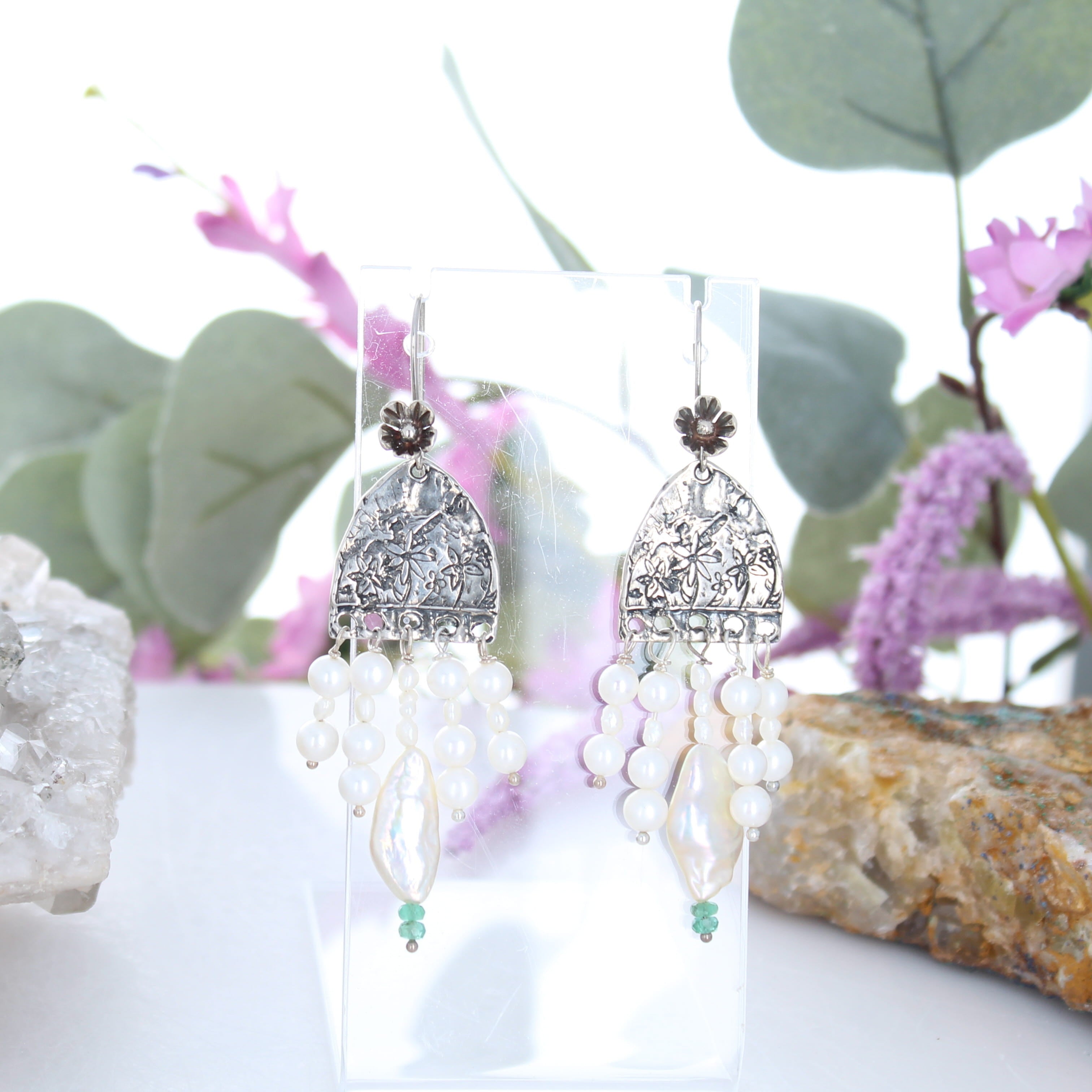 Cream Pearl Wedding Earrings Sterling Cathedral Dangles