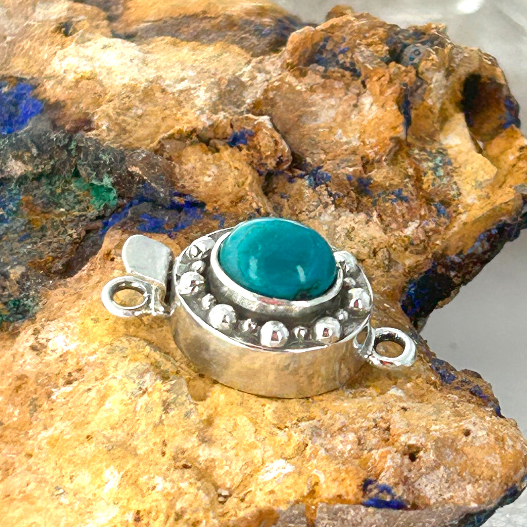 AAA Peruvian Blue Opal Clasp Oval 10X8mm Ball Design Sterling