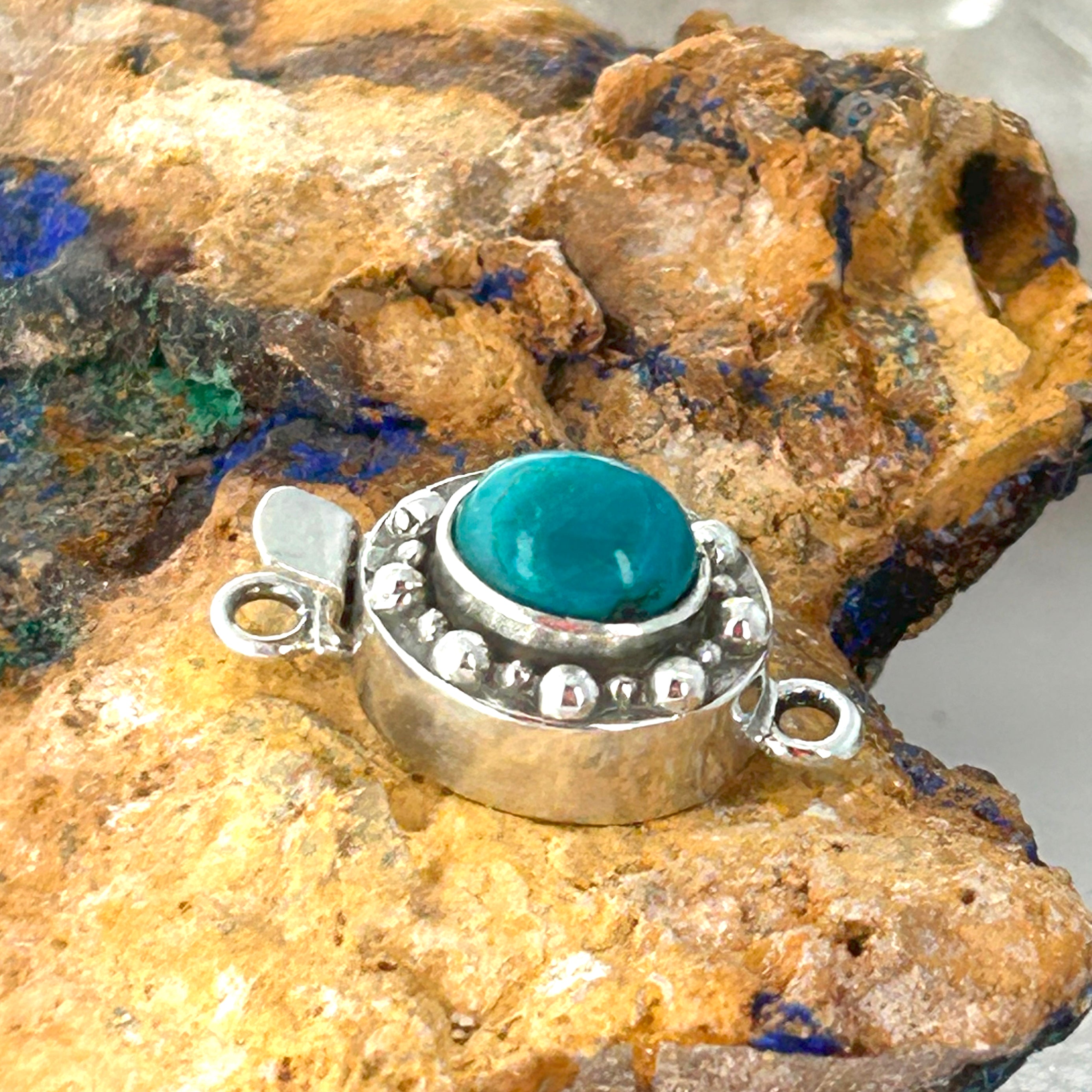 AAA Peruvian Blue Opal Clasp Oval 10X8mm Ball Design Sterling