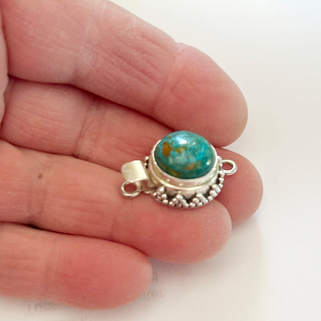 AAA Peruvian Opal Clasp Sterling Granulated Ball Design 12mm Round