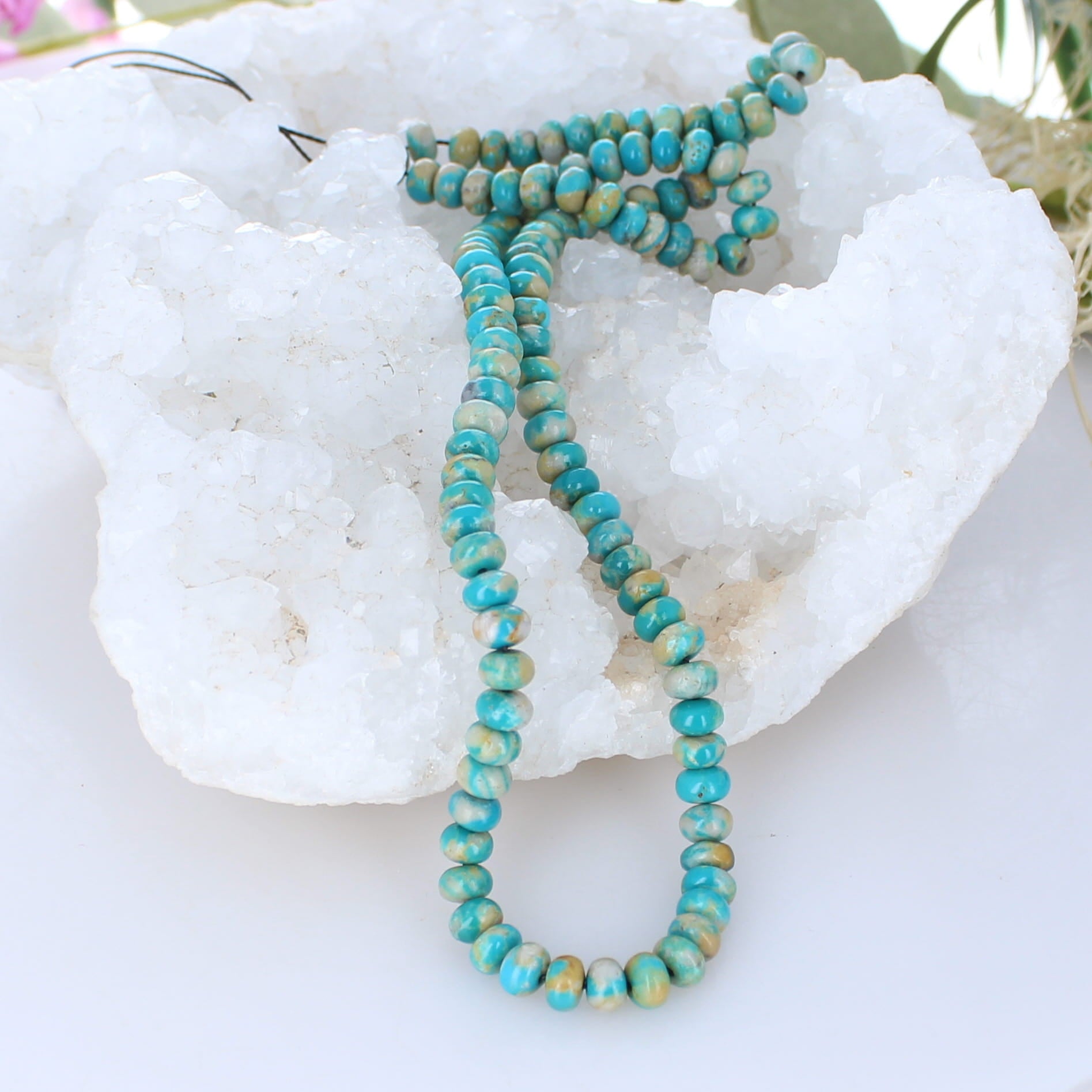 Fox Mine Nevada Turquoise Beads Light Teal Golden Rondelle 6mm -NewWorldGems