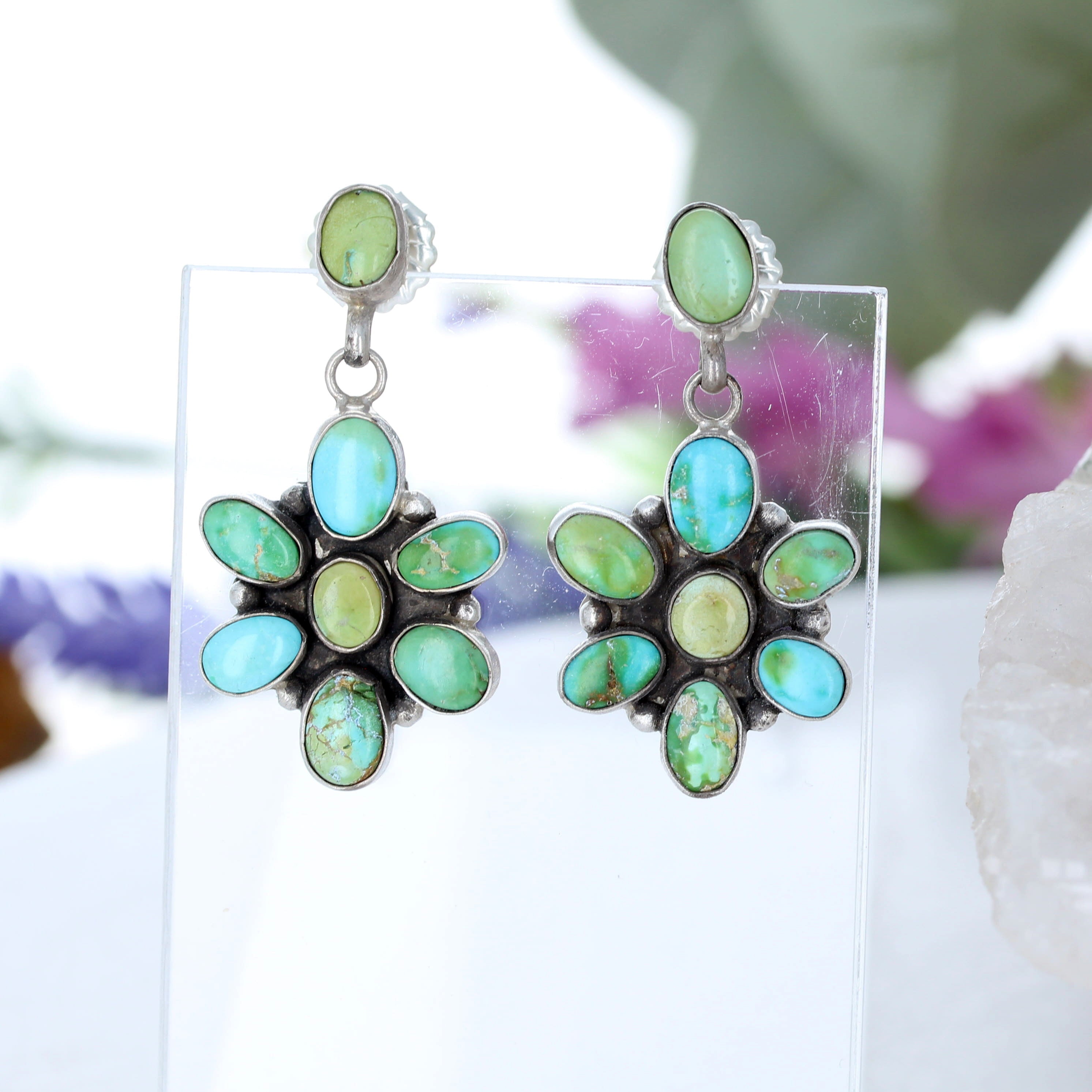 Sonoran Gold Earrings Sterling 8 Stone Large Florals Light Colors