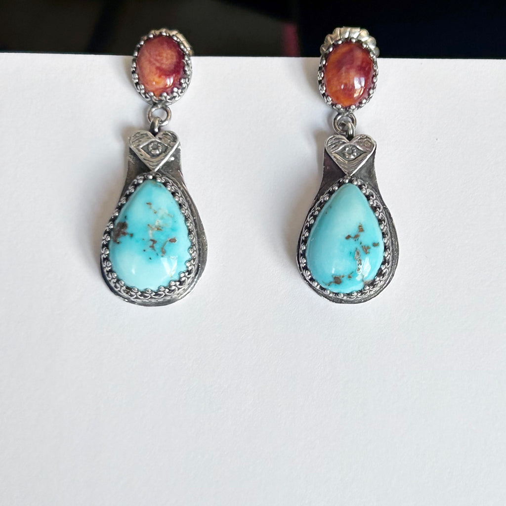 AAA DRY CREEK Turquoise and Spiny Oyster Earrings Sterling Boho Southwest