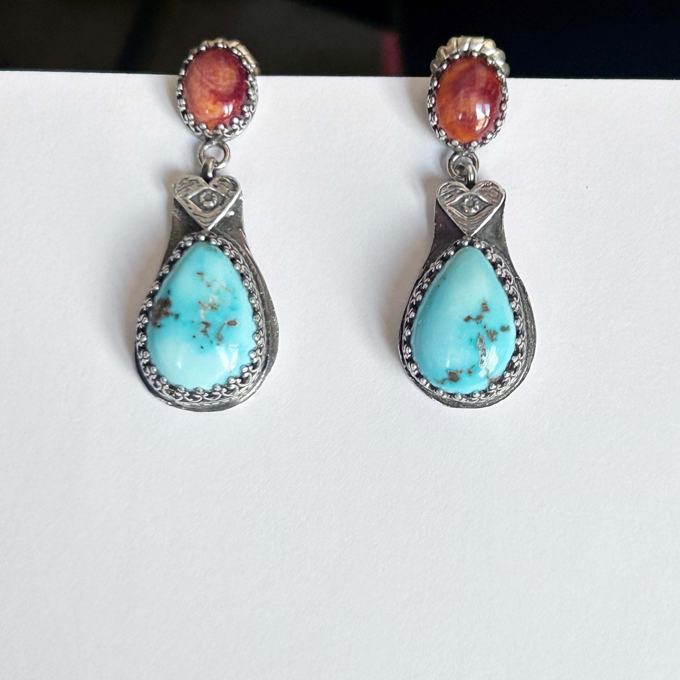 AAA DRY CREEK Turquoise and Spiny Oyster Earrings Sterling Boho Southwest