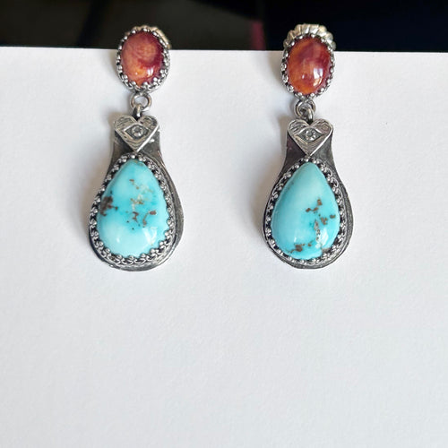 AAA DRY CREEK Turquoise and Spiny Oyster Earrings Sterling Boho Southwest