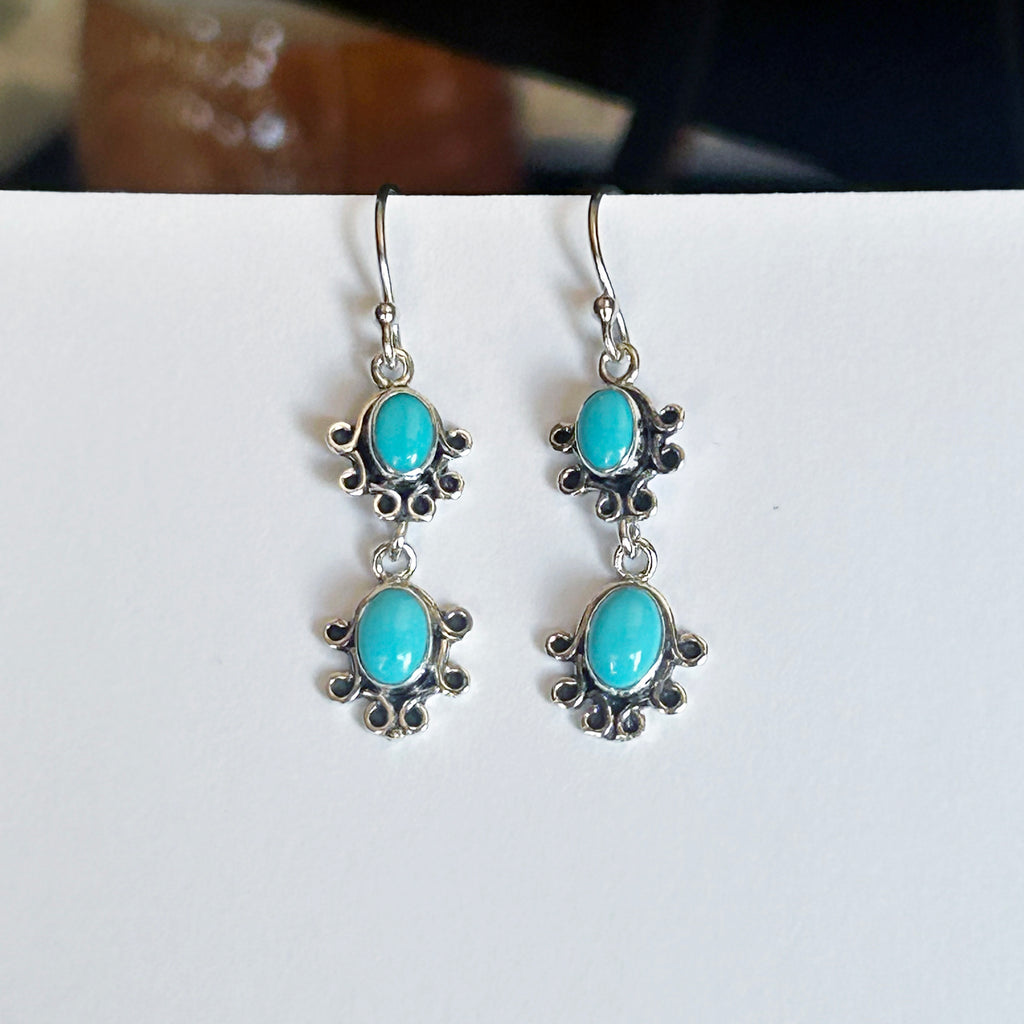 AAA Sleeping Beauty Turquoise Earrings Sterling 2 Stone Wire Design