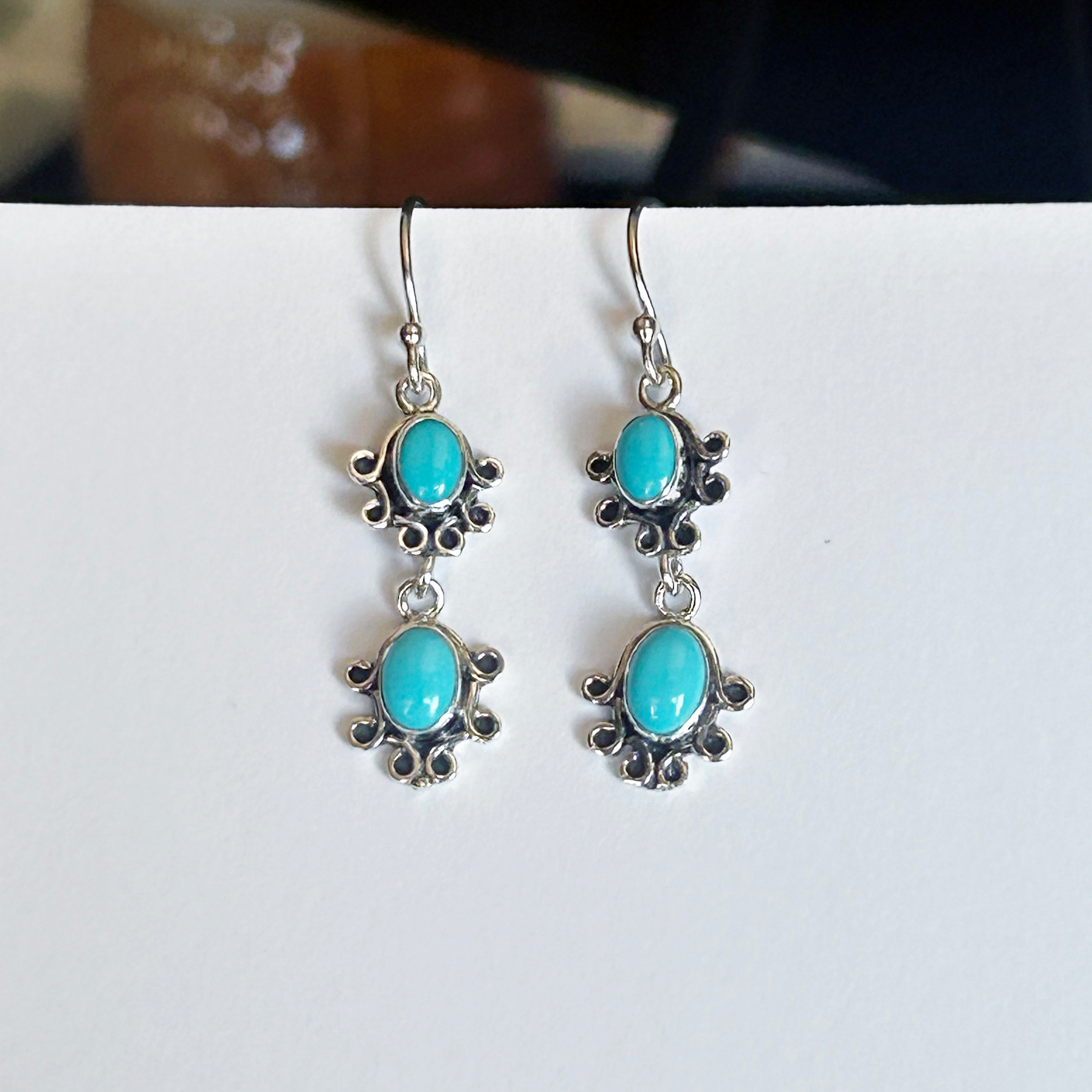 AAA Sleeping Beauty Turquoise Earrings Sterling 2 Stone Wire Design