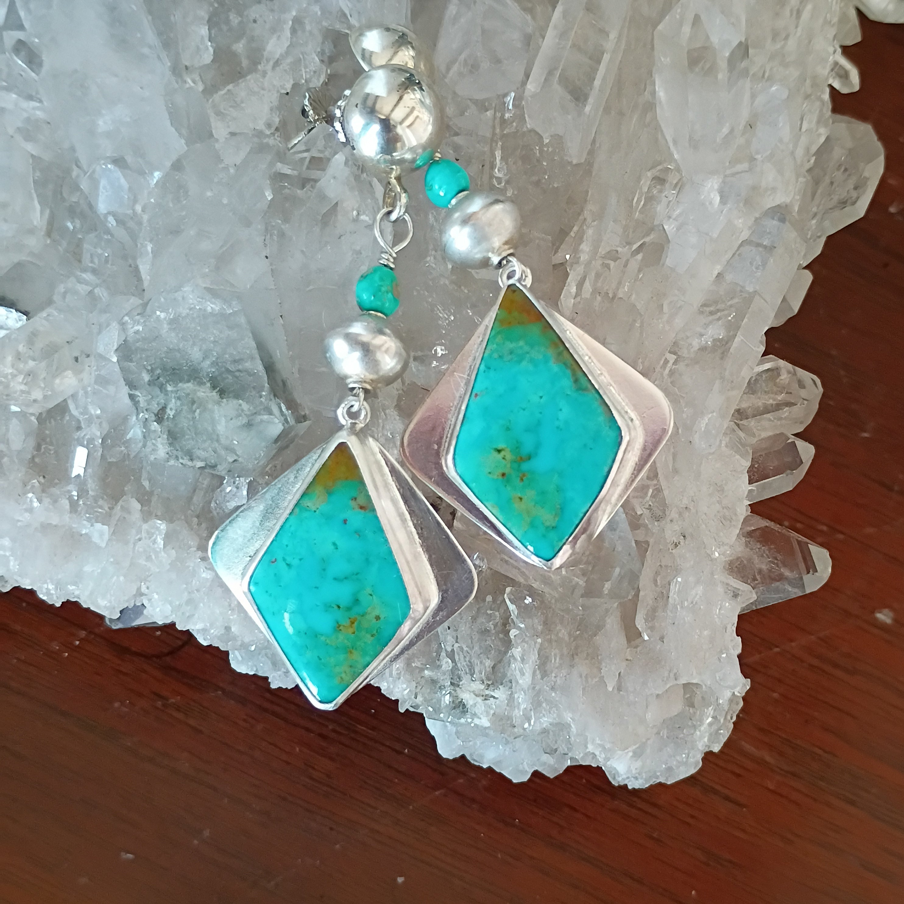 AAA Blue Royston Turquoise Earrings Sterling Silver Kite Shaped