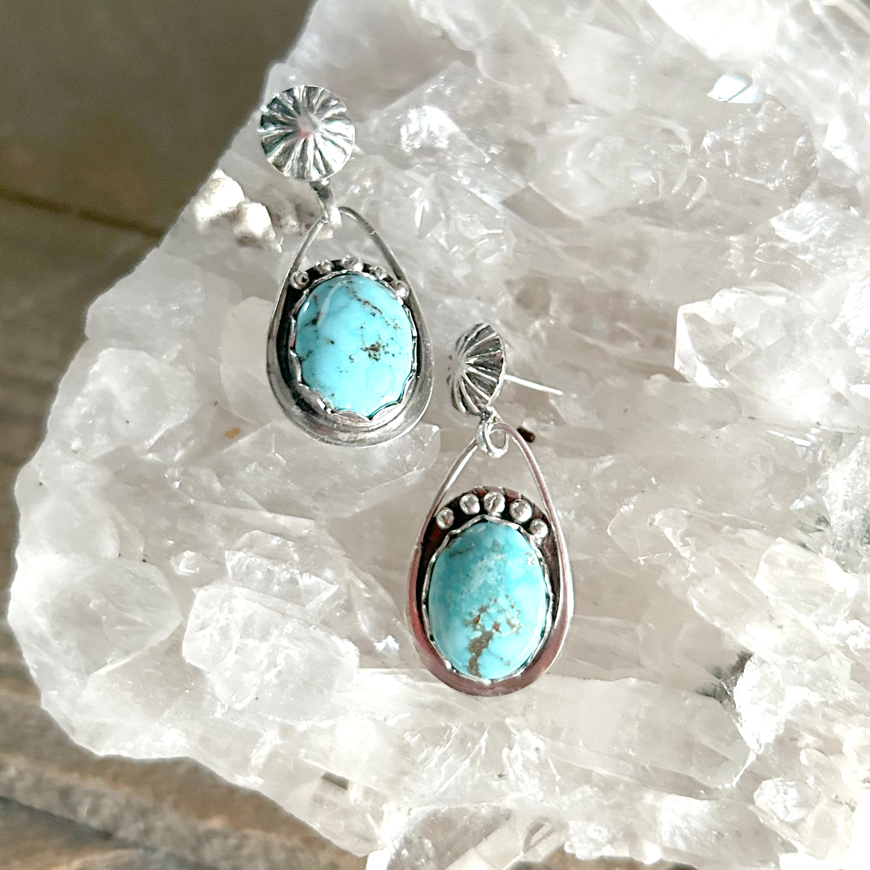 AAA DRY CREEK Turquoise Earrings Sterling Large Teardrops Southwest