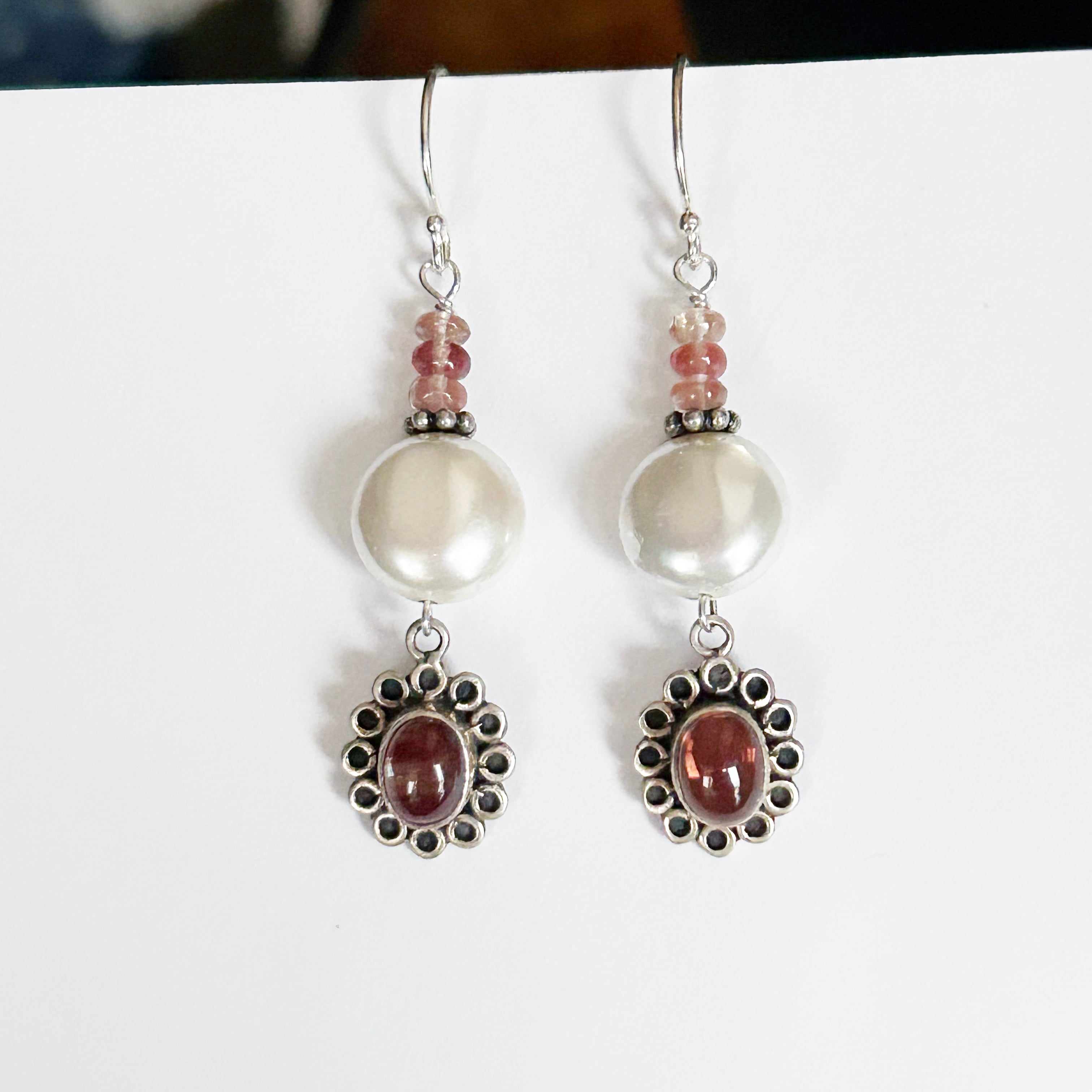 Cream Coin Pearl Sienna Andesine Daisy Earrings Sterling Silver
