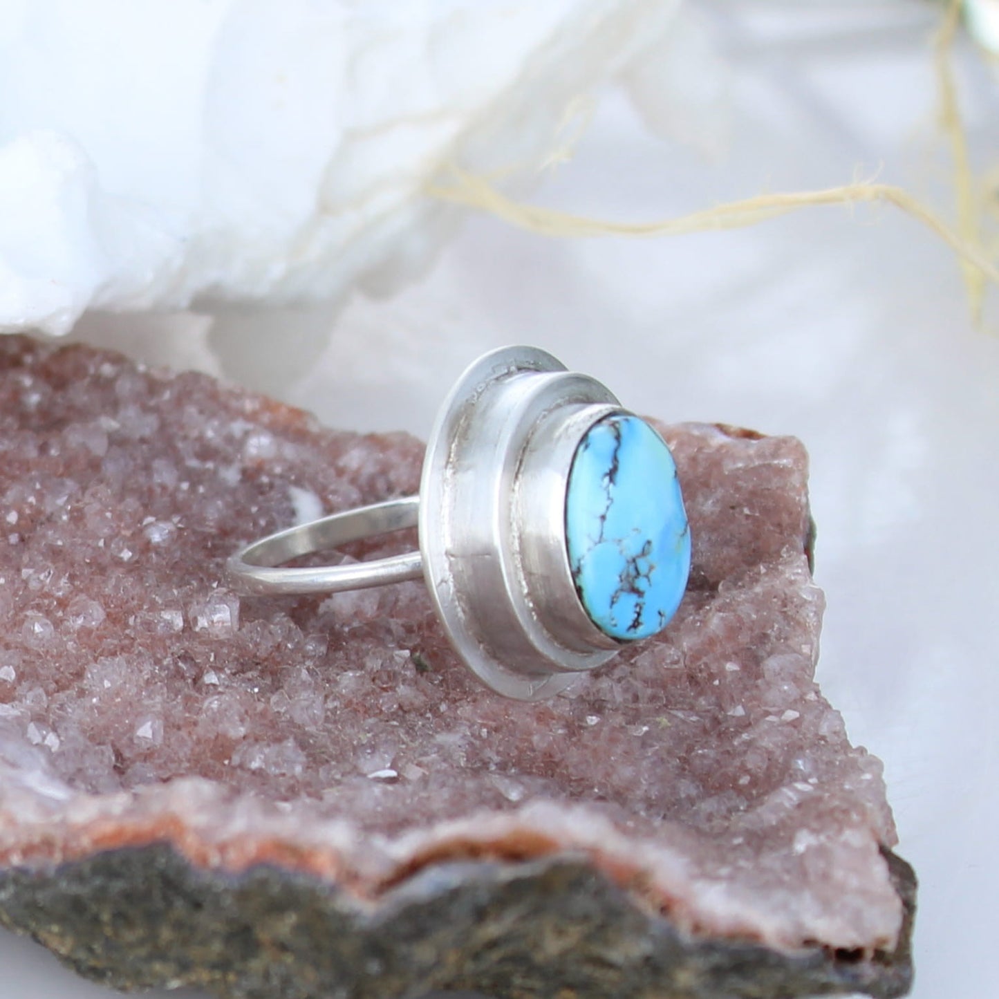 KAZAKHSTAN TURQUOISE Ring Brilliant Blue Sterling Size 7.5 -NewWorldGems