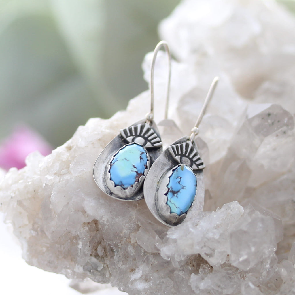 Kazkhastan Turquoise Earrings Sterling Silver Teardrops Protective Eye