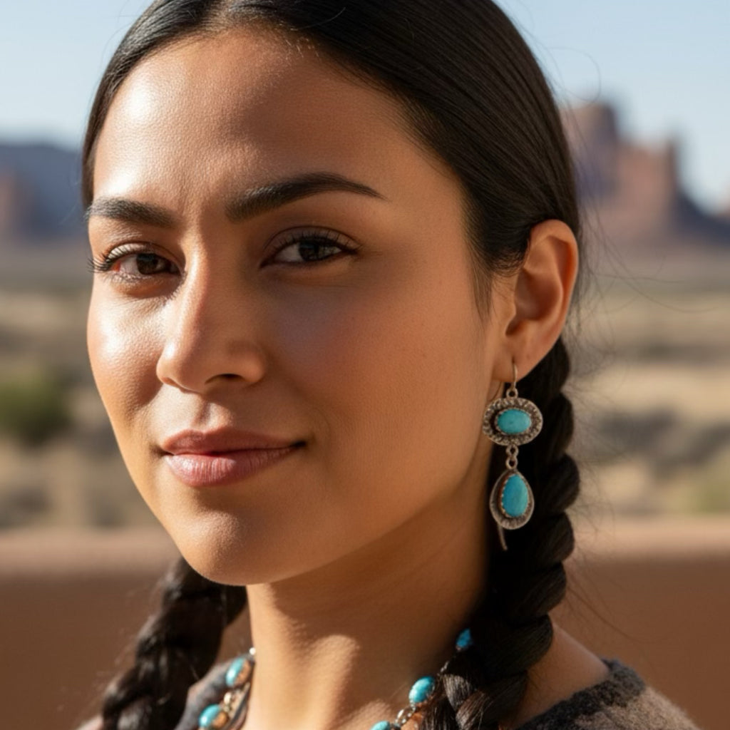 Blue Bird Turquoise Earrings 2 Stone Sky Blue Spiral Design Sterling