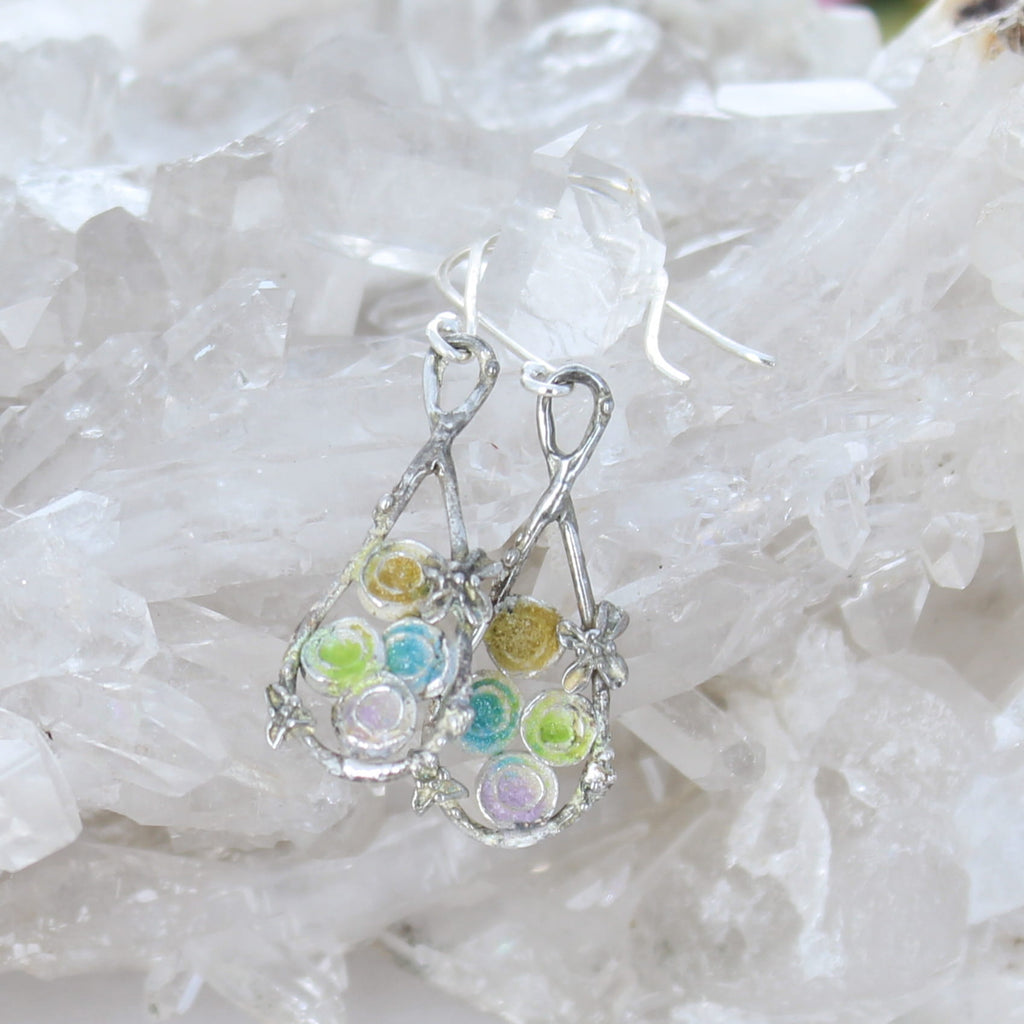 Colorful Enameled Earrings Sterling Silver Fairies Boho Chic