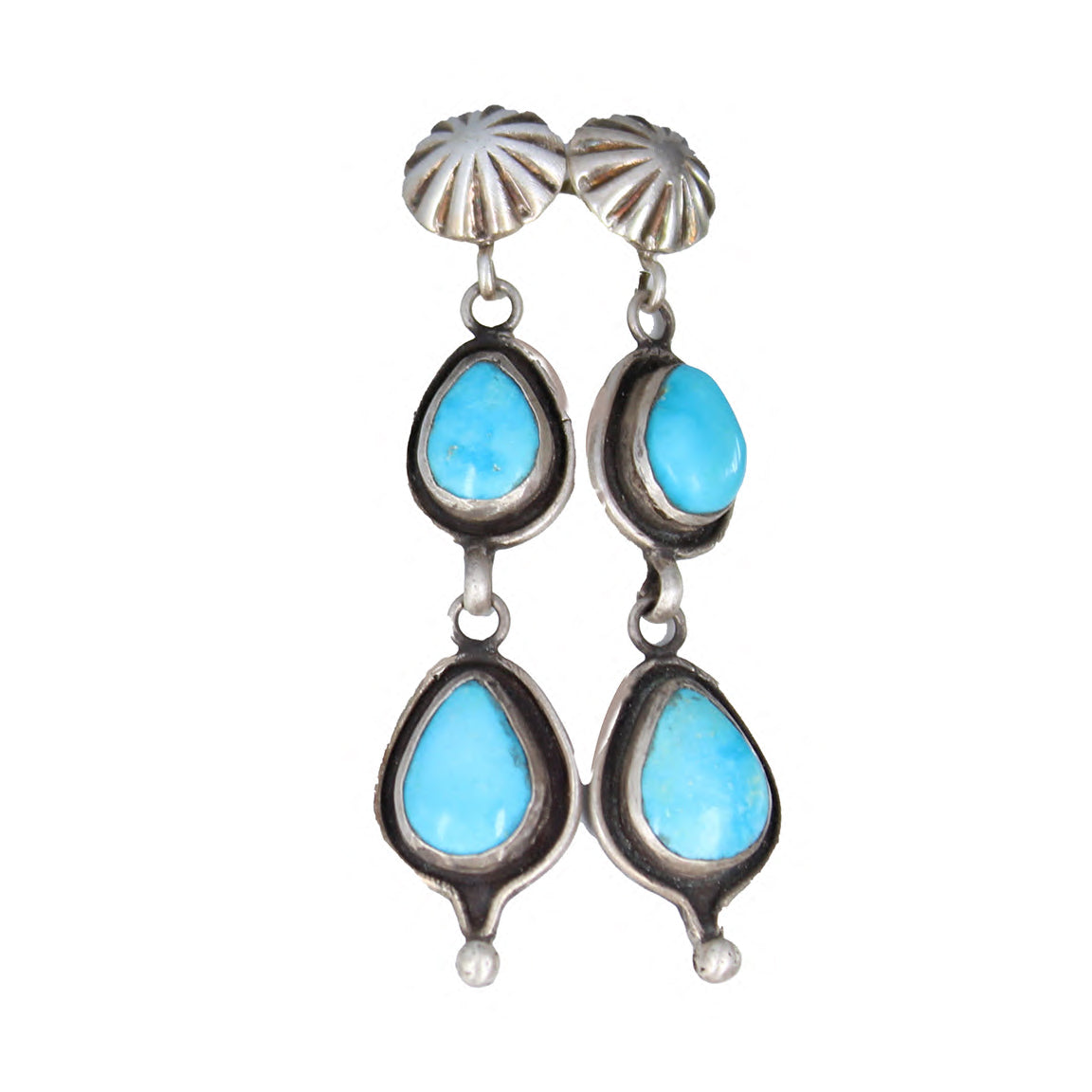 Blue Ridge Orvil Jack Turquoise Earrings 2 Stone Sunburst Post