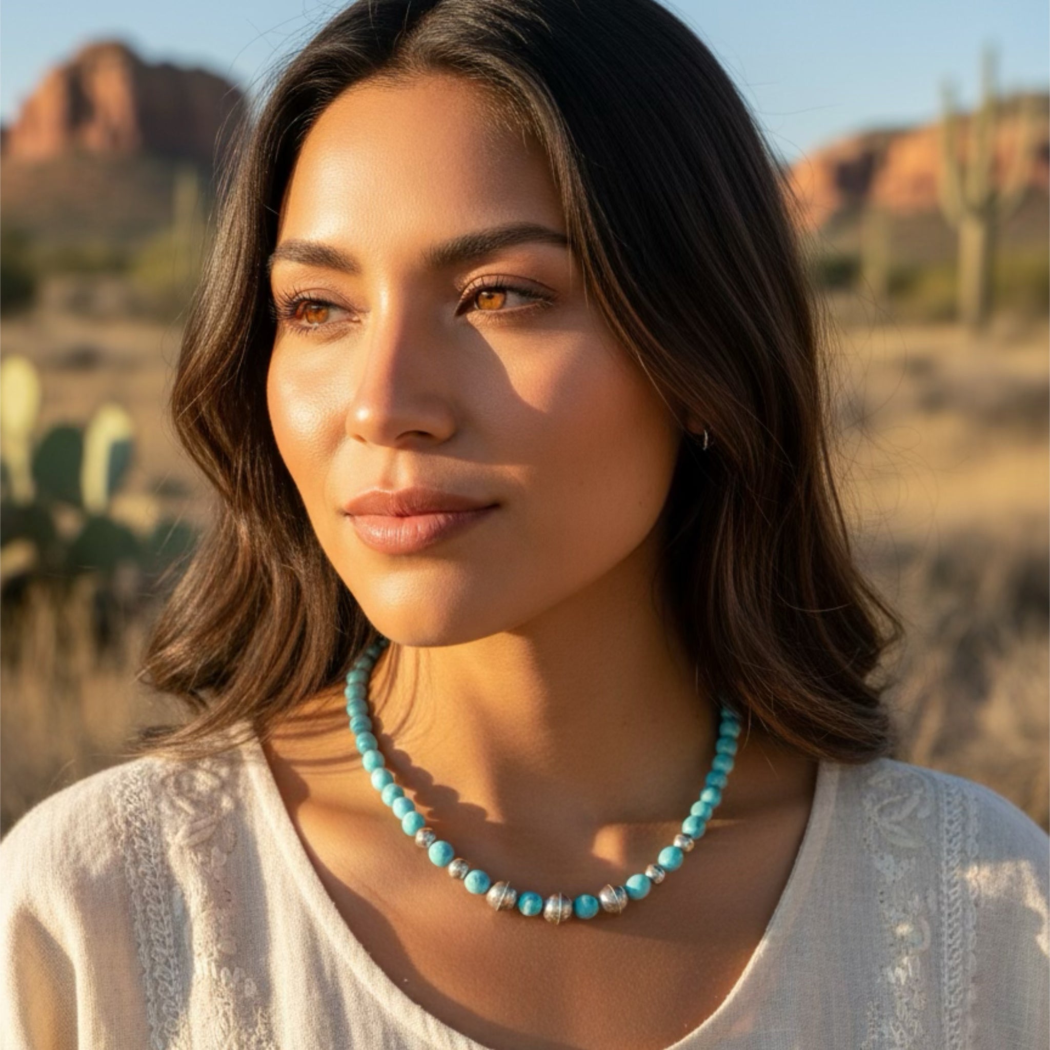 Blue Ridge Turquoise Necklace Sterling Bench Made Beads Southwest Style 17.5"