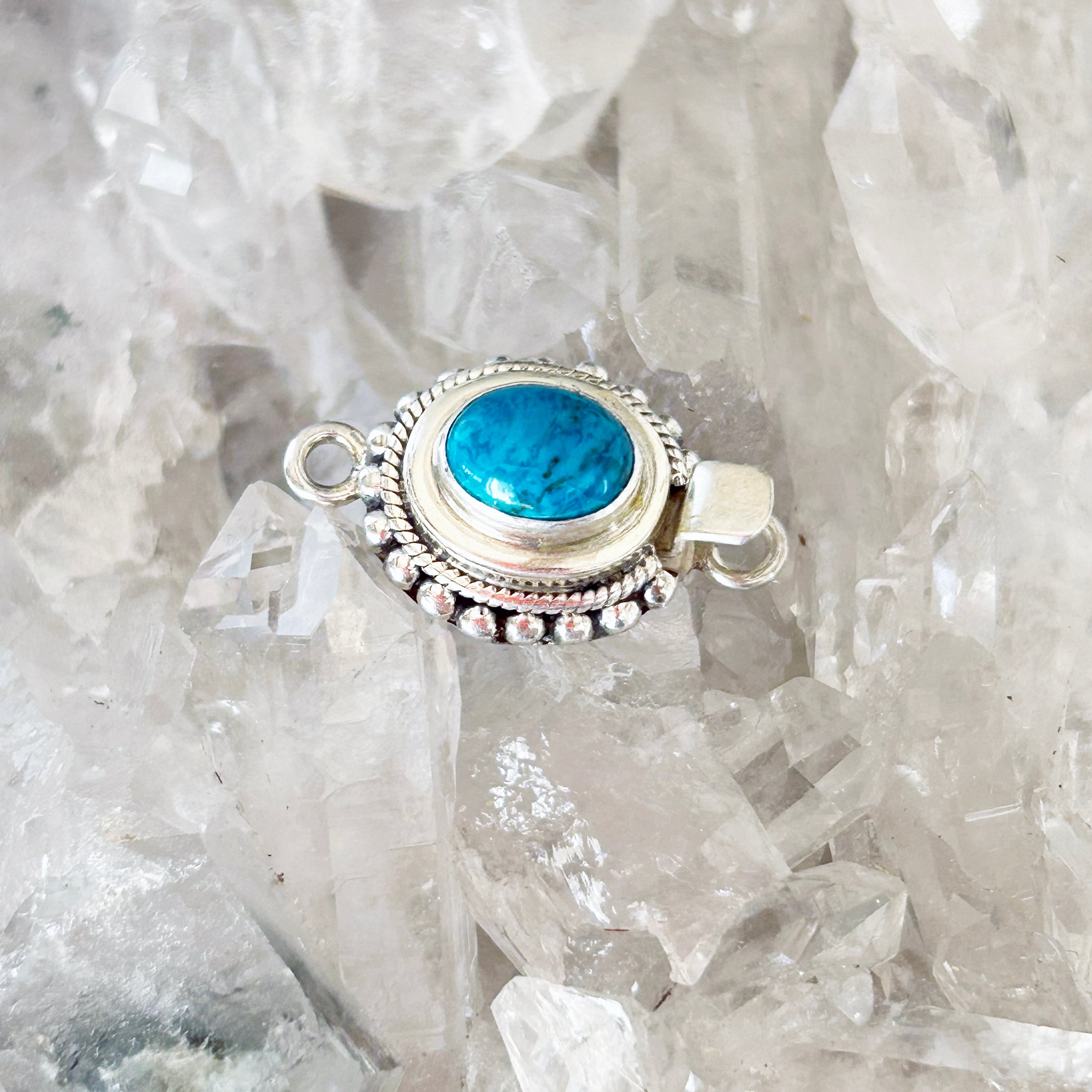 AAA Brilliant Blue Azurite Chrysocolla Sterling Silver Clasp 7x9mm