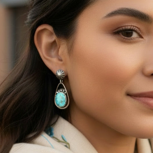 AAA DRY CREEK Turquoise Earrings Sterling Large Teardrops Southwest
