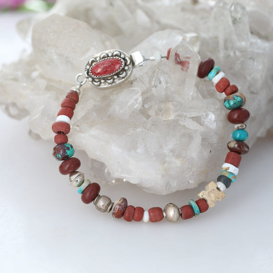 Antique Red Roman Glass and Turquoise Bracelet One of a Kind