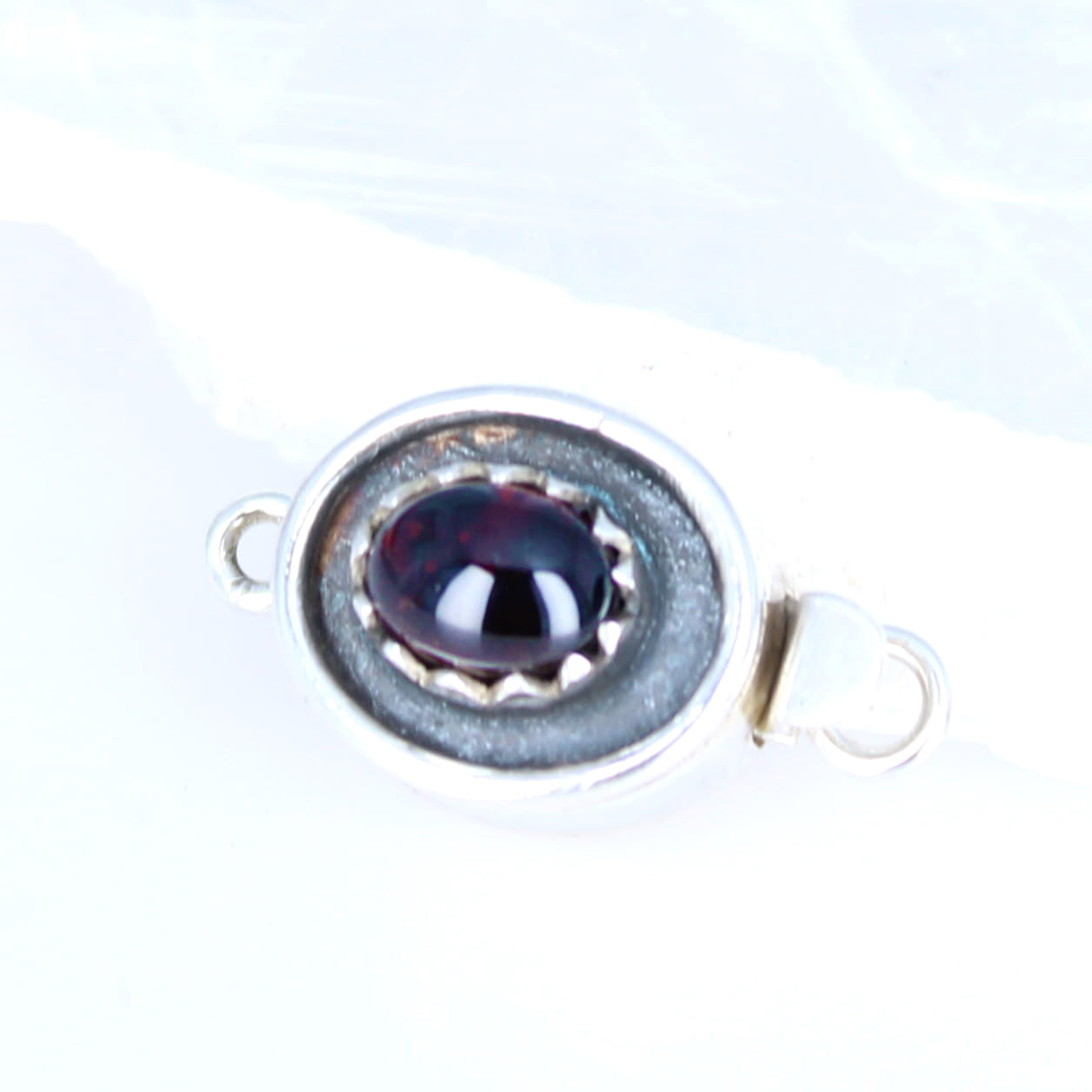 Garnet Clasp Sterling Oval 8X6mm Crown Bezel
