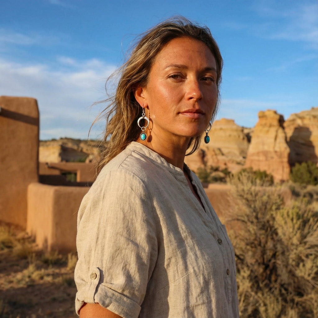 Blue Bird Turquoise Naja Moon Earrings Sterling Silver